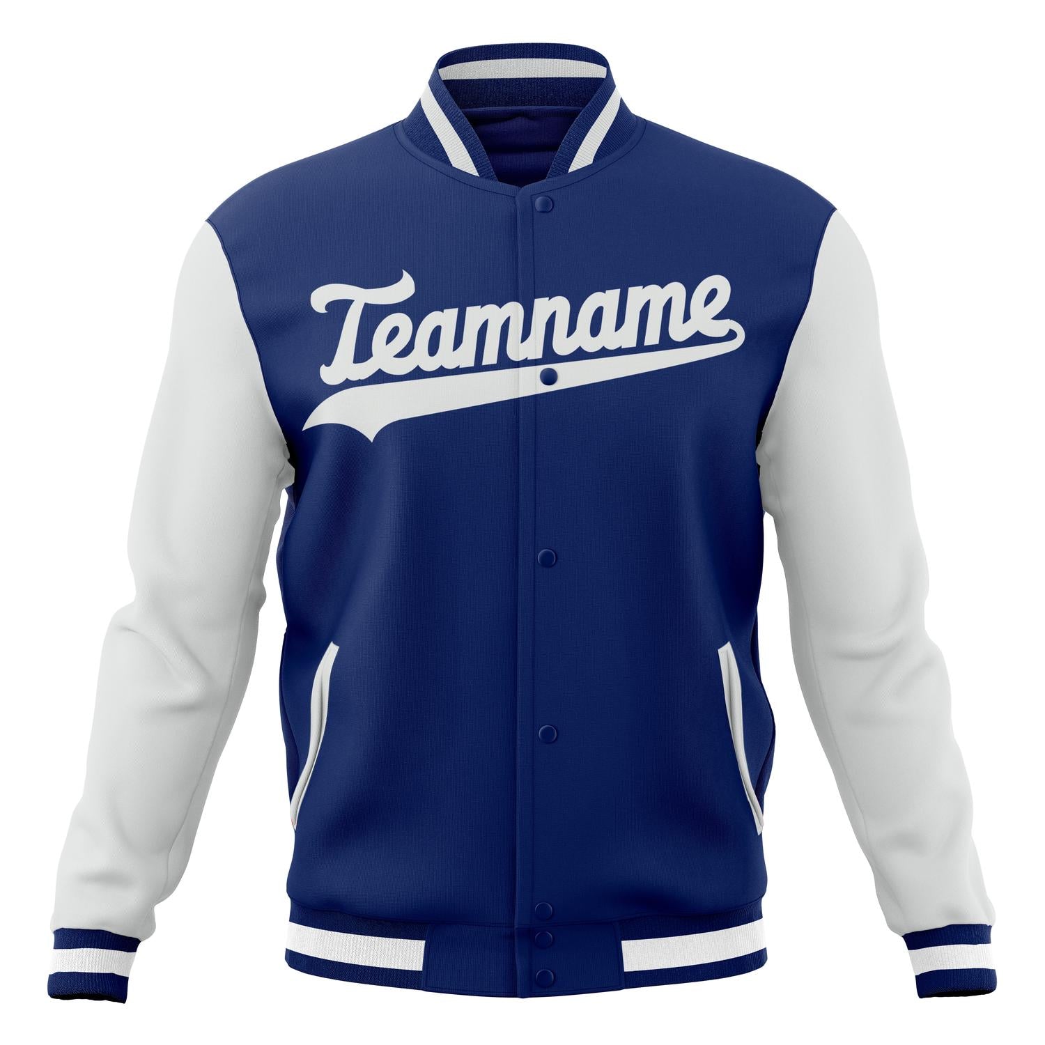 Custom Royal & White Solid Color Varsity Jacket