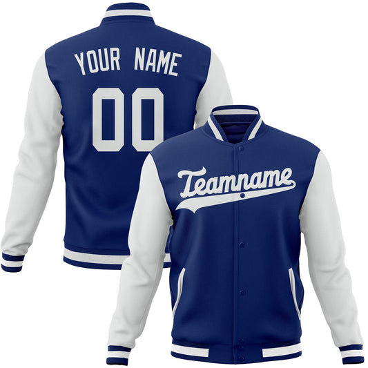 Custom Royal & White Solid Color Varsity Jacket