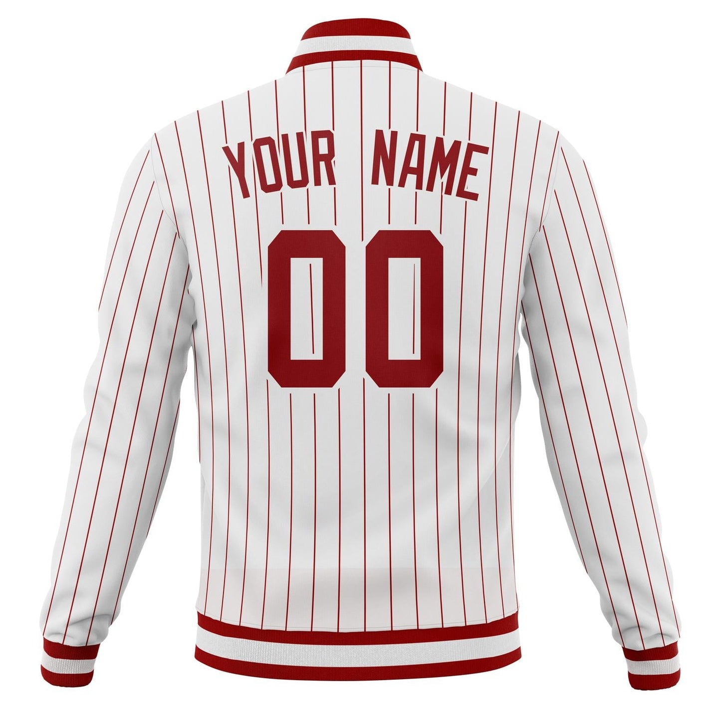 Custom White & Red Red Pinstripe Varsity Jacket