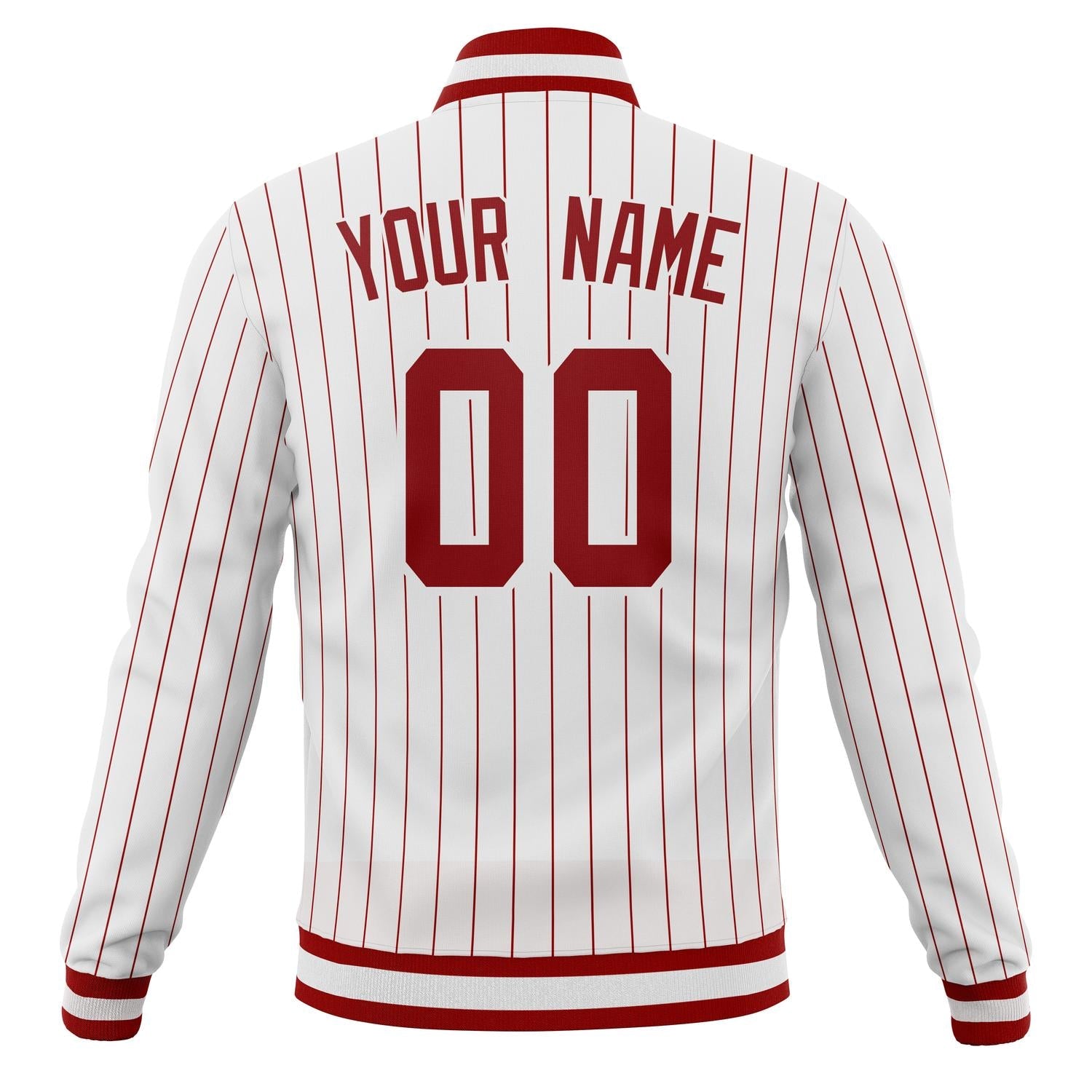 Custom White & Red Red Pinstripe Varsity Jacket