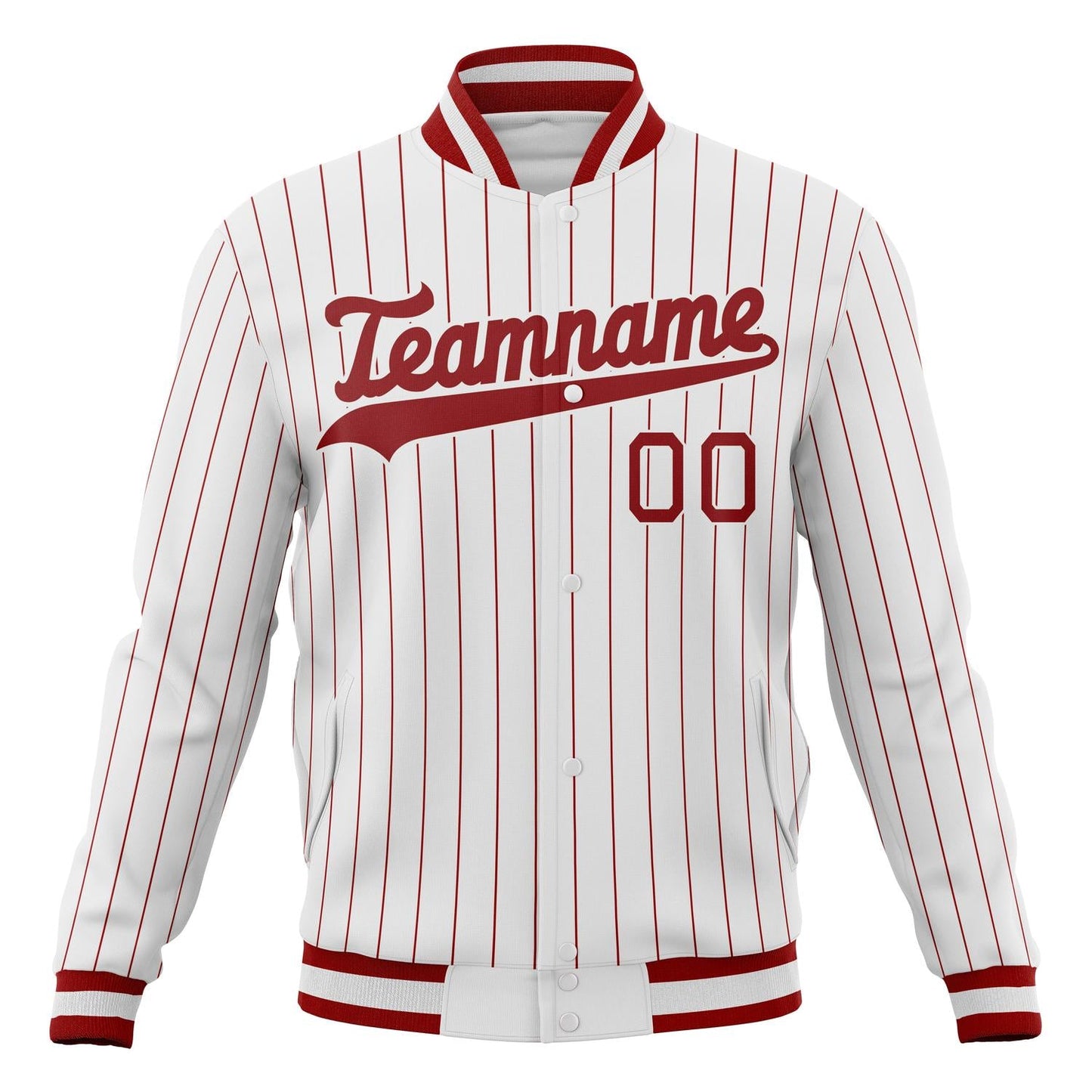 Custom White & Red Red Pinstripe Varsity Jacket