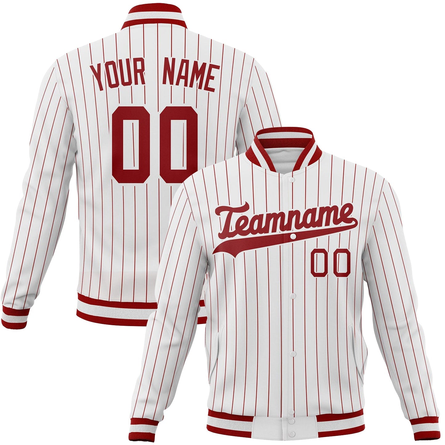 Custom White & Red Red Pinstripe Varsity Jacket