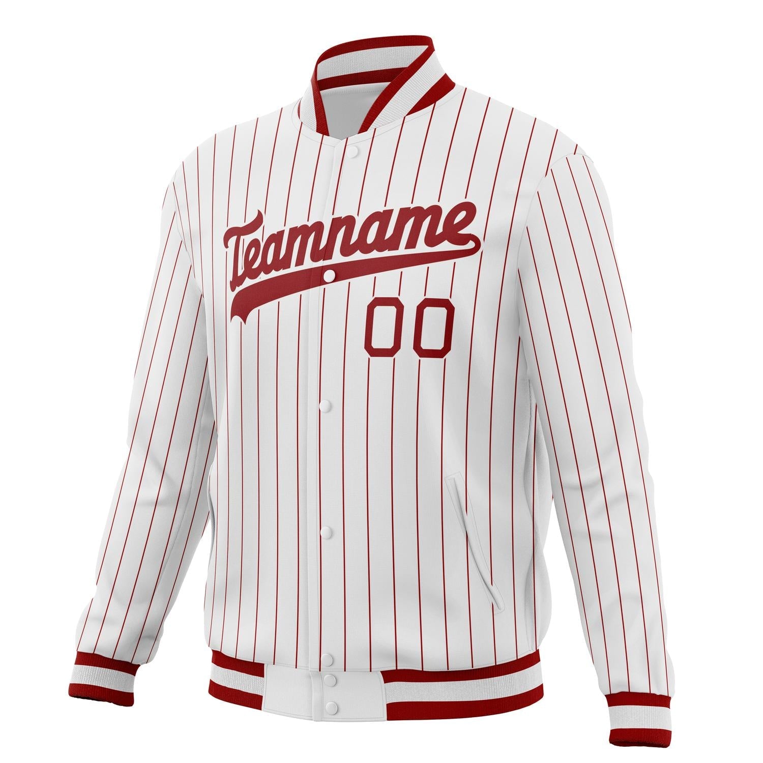 Custom White & Red Red Pinstripe Varsity Jacket