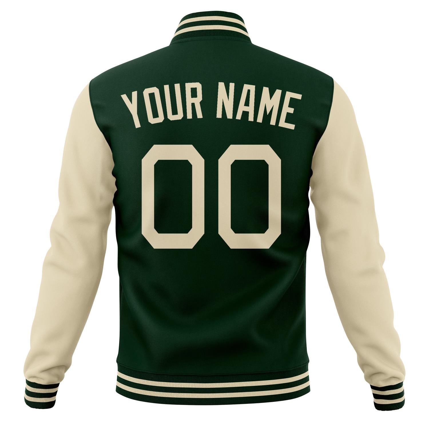 Custom Green & Cream Solid Color Varsity Jacket