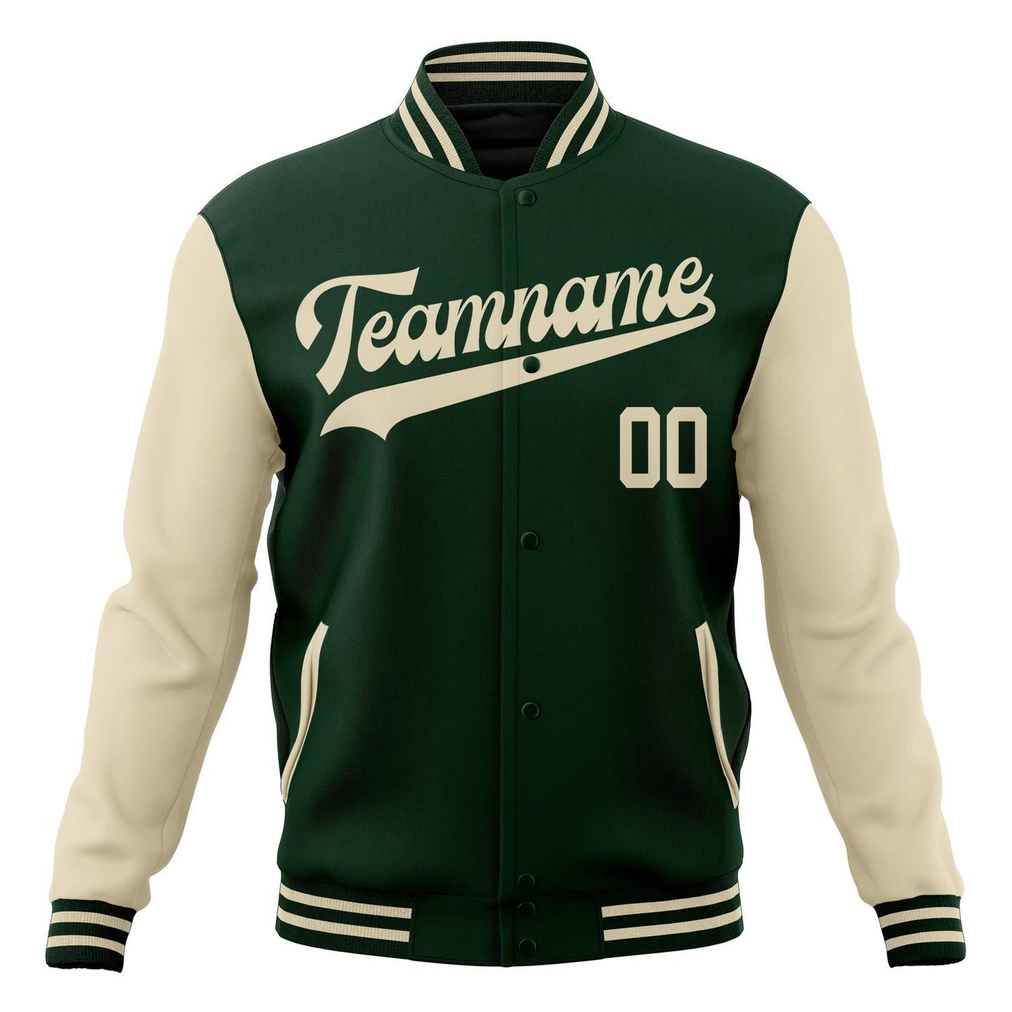 Custom Green & Cream Solid Color Varsity Jacket