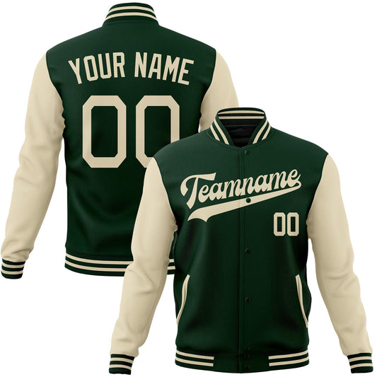 Custom Green & Cream Solid Color Varsity Jacket