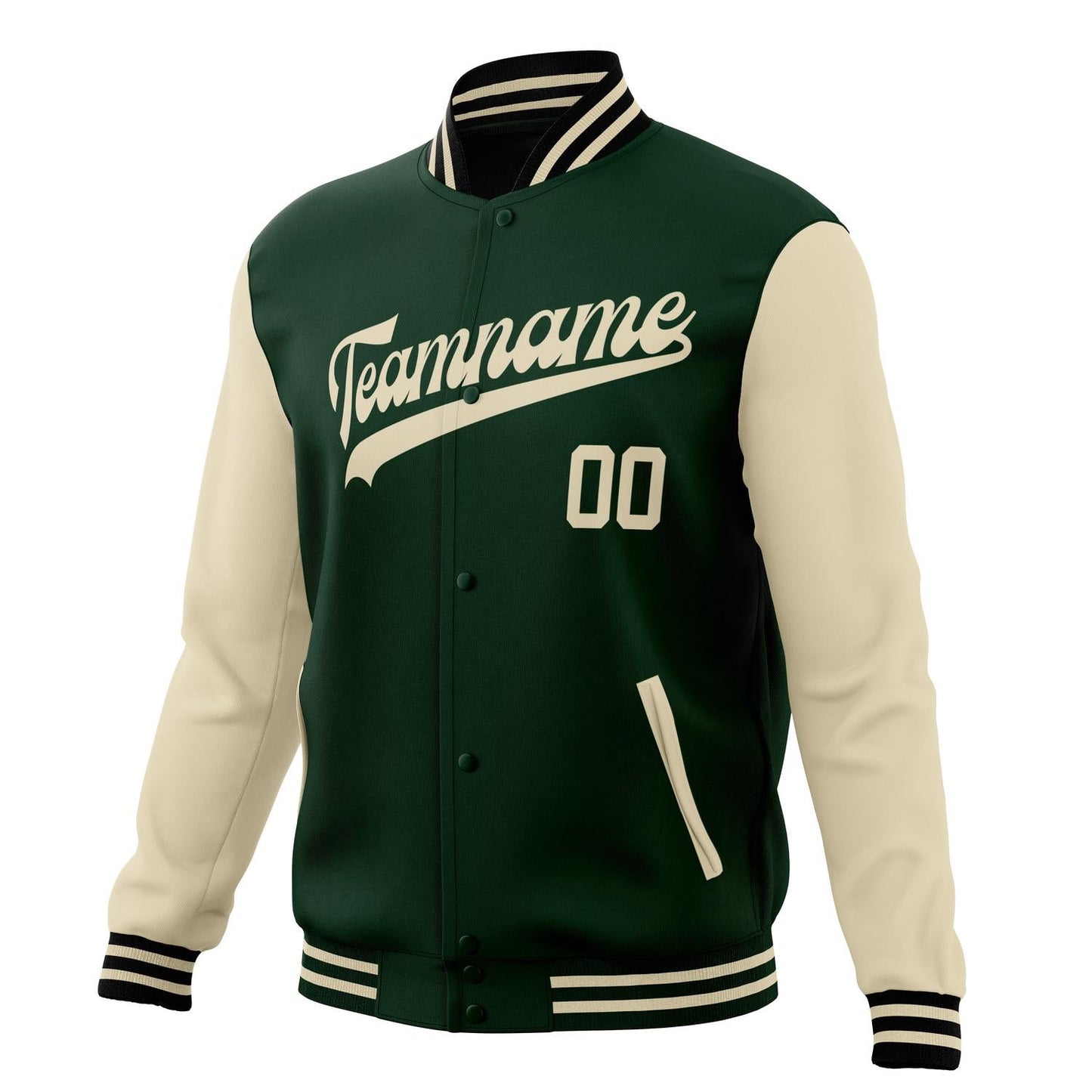 Custom Green & Cream Solid Color Varsity Jacket