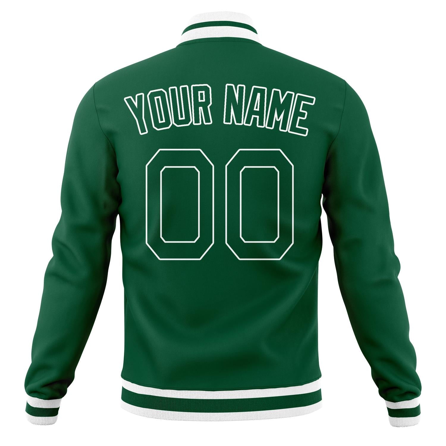 Custom Kelly-Green & White Solid Color Varsity Jacket