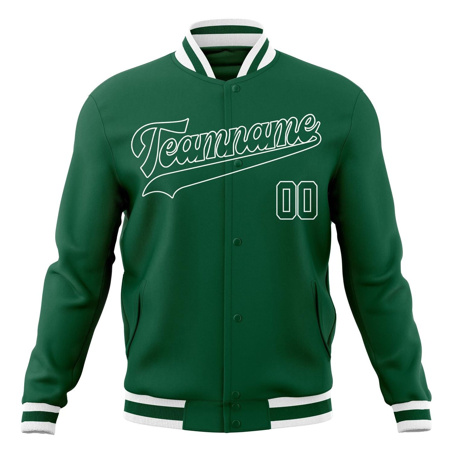 Custom Kelly-Green & White Solid Color Varsity Jacket