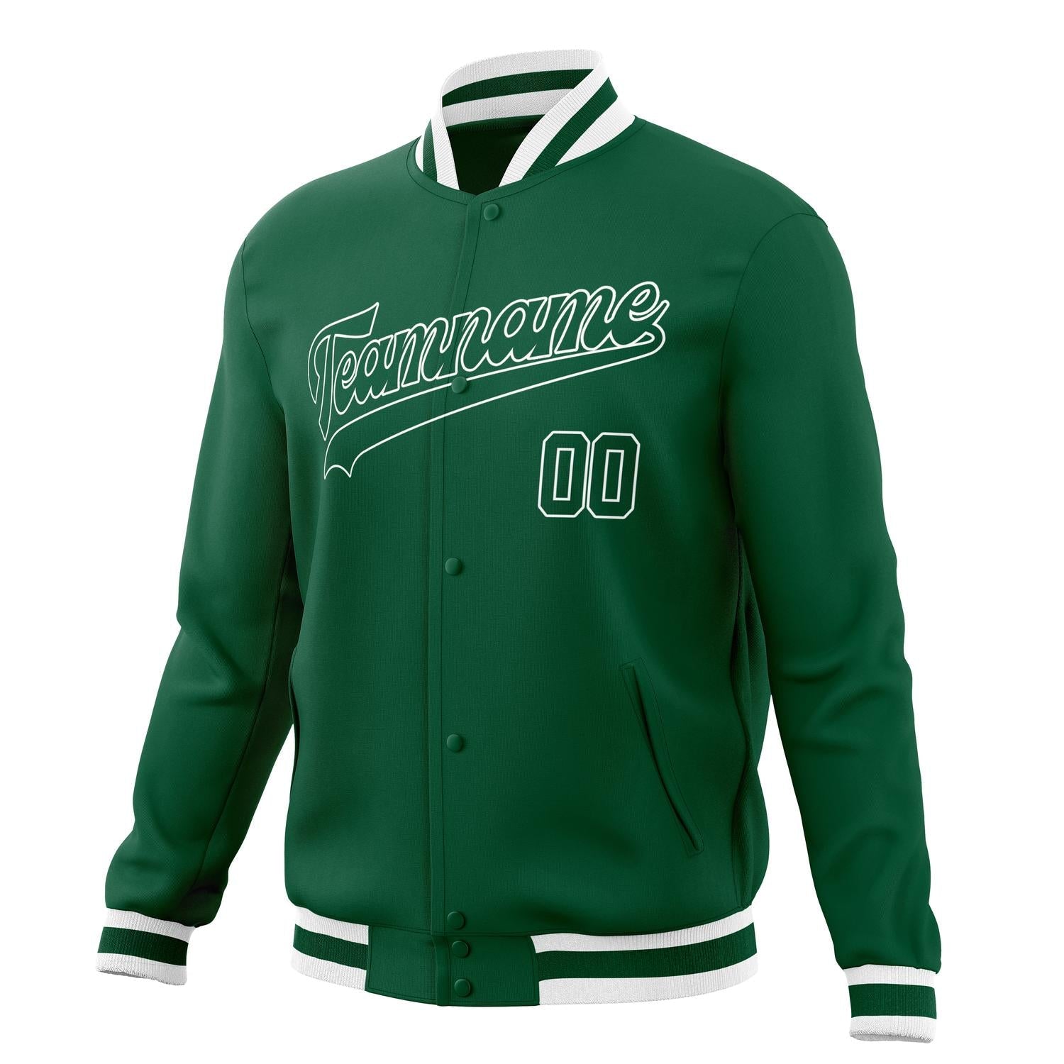 Custom Kelly-Green & White Solid Color Varsity Jacket