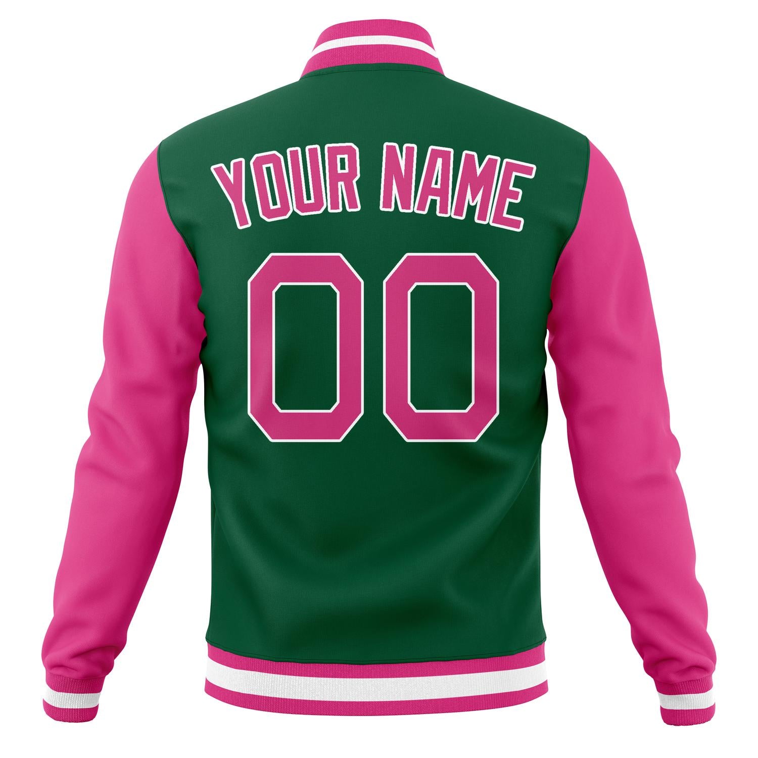 Custom Kelly-Green & Pink Solid Color Varsity Jacket