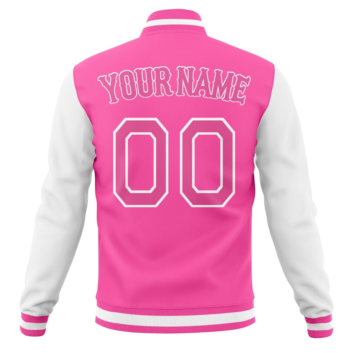 Custom Pink & White Solid Color Varsity Jacket