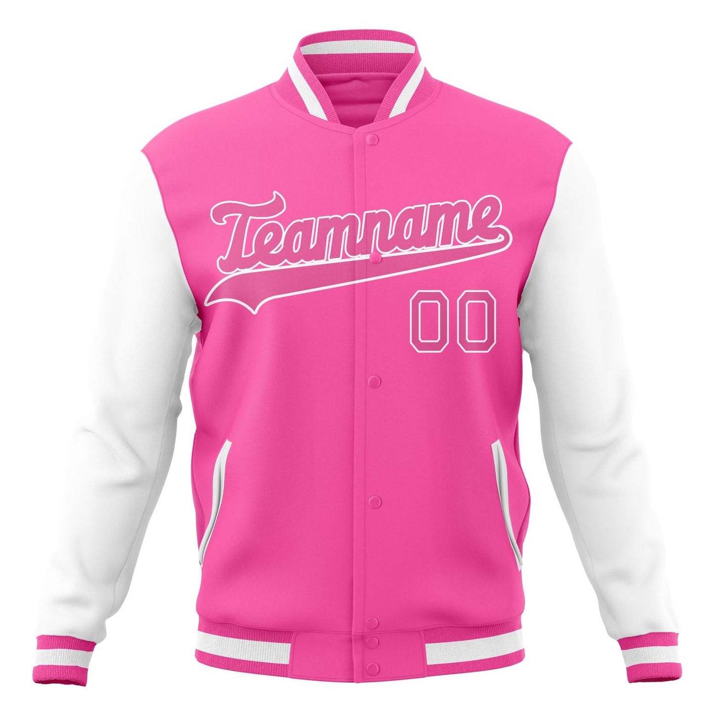 Custom Pink & White Solid Color Varsity Jacket