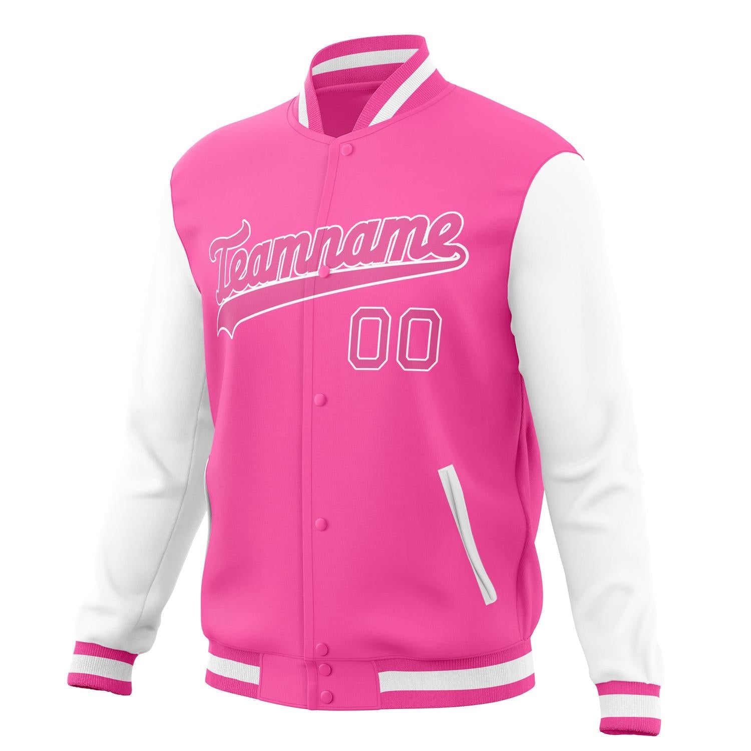 Custom Pink & White Solid Color Varsity Jacket