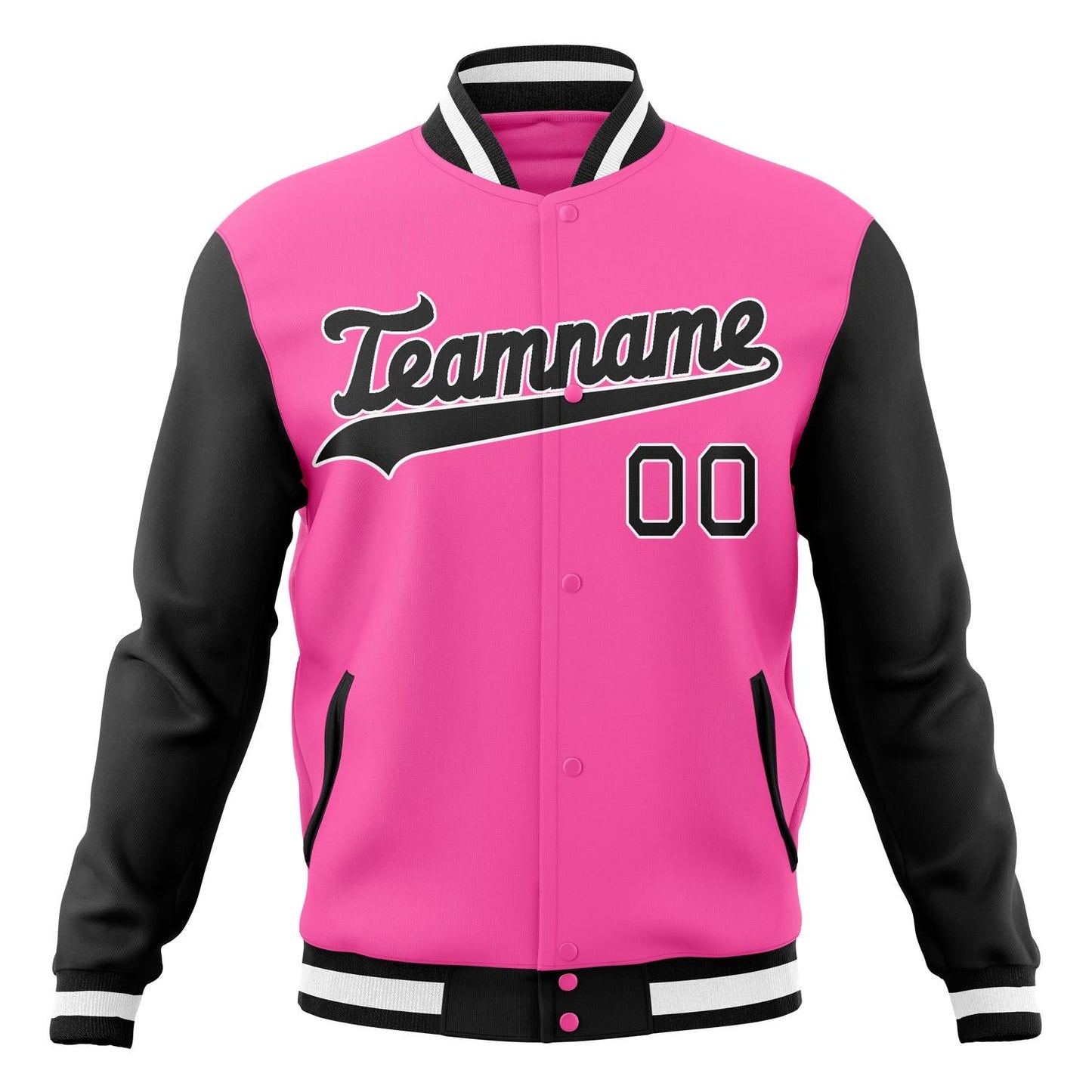 Custom Pink & Black Solid Color Varsity Jacket