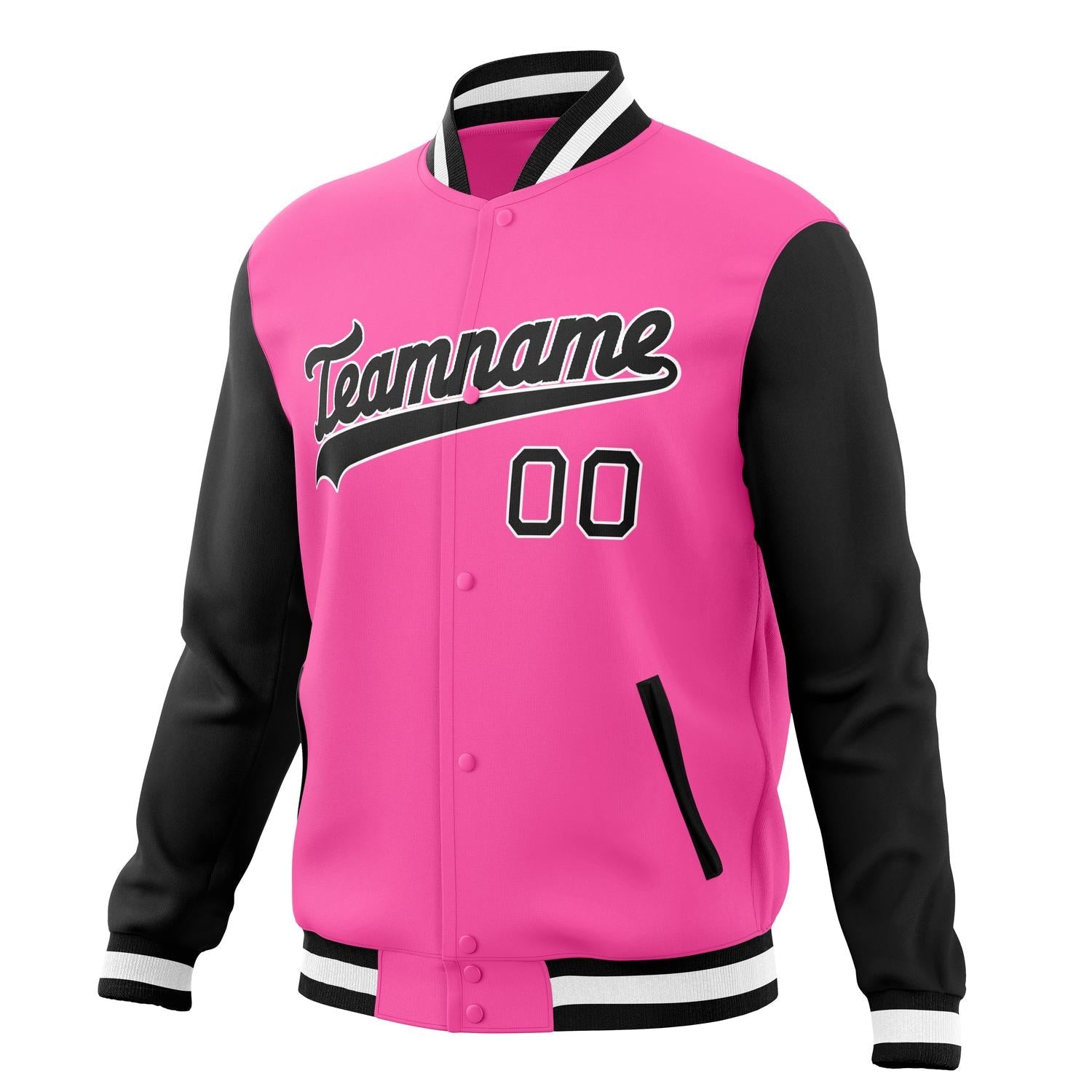 Custom Pink & Black Solid Color Varsity Jacket