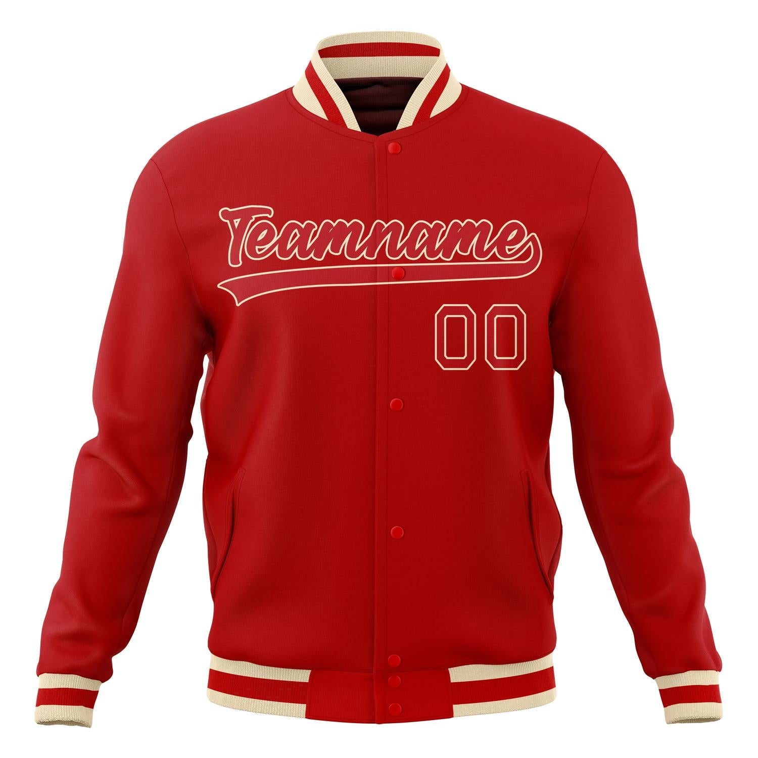 Custom Red & Cream Solid Color Varsity Jacket