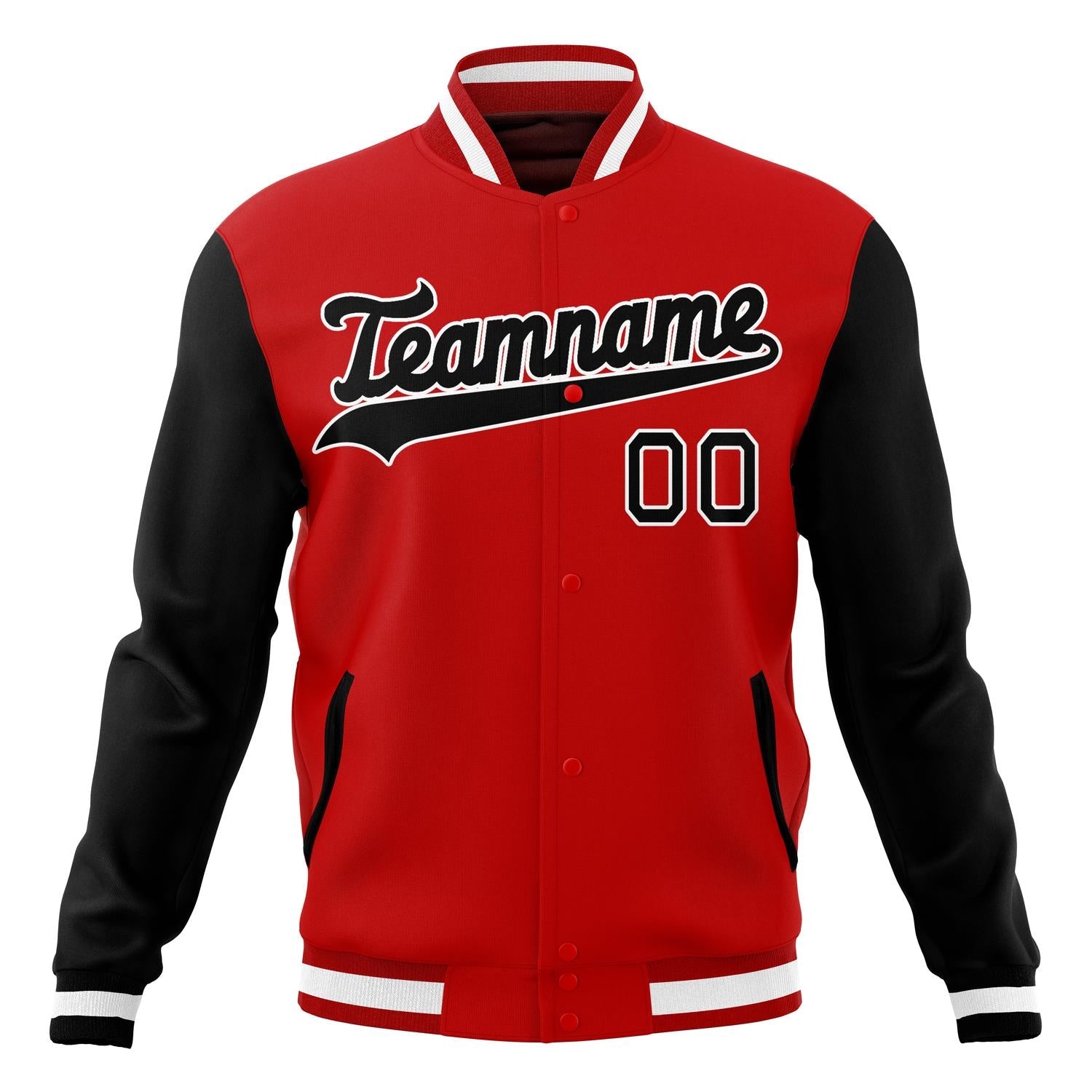 Custom Red & Black Solid Color Varsity Jacket