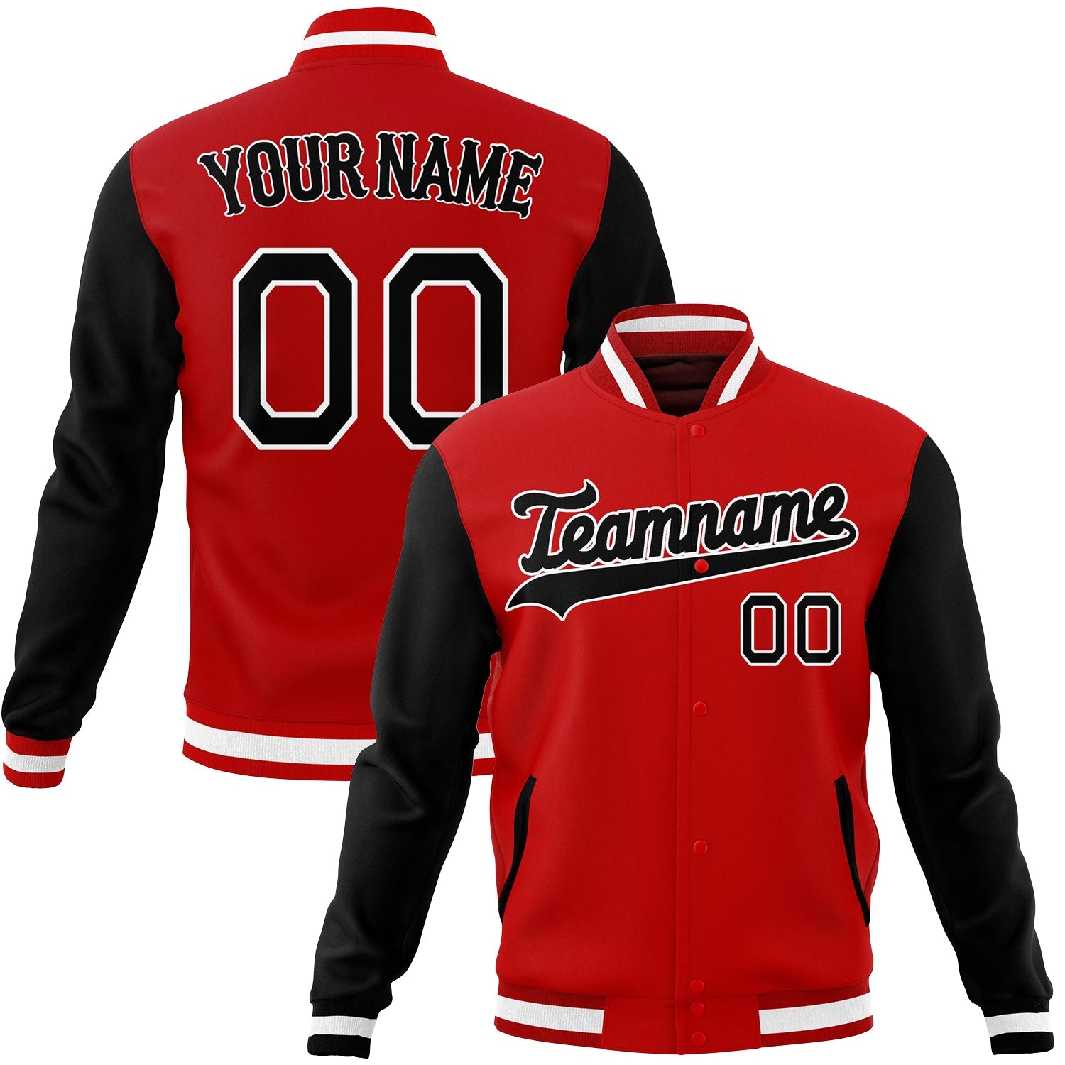 Custom Red & Black Solid Color Varsity Jacket