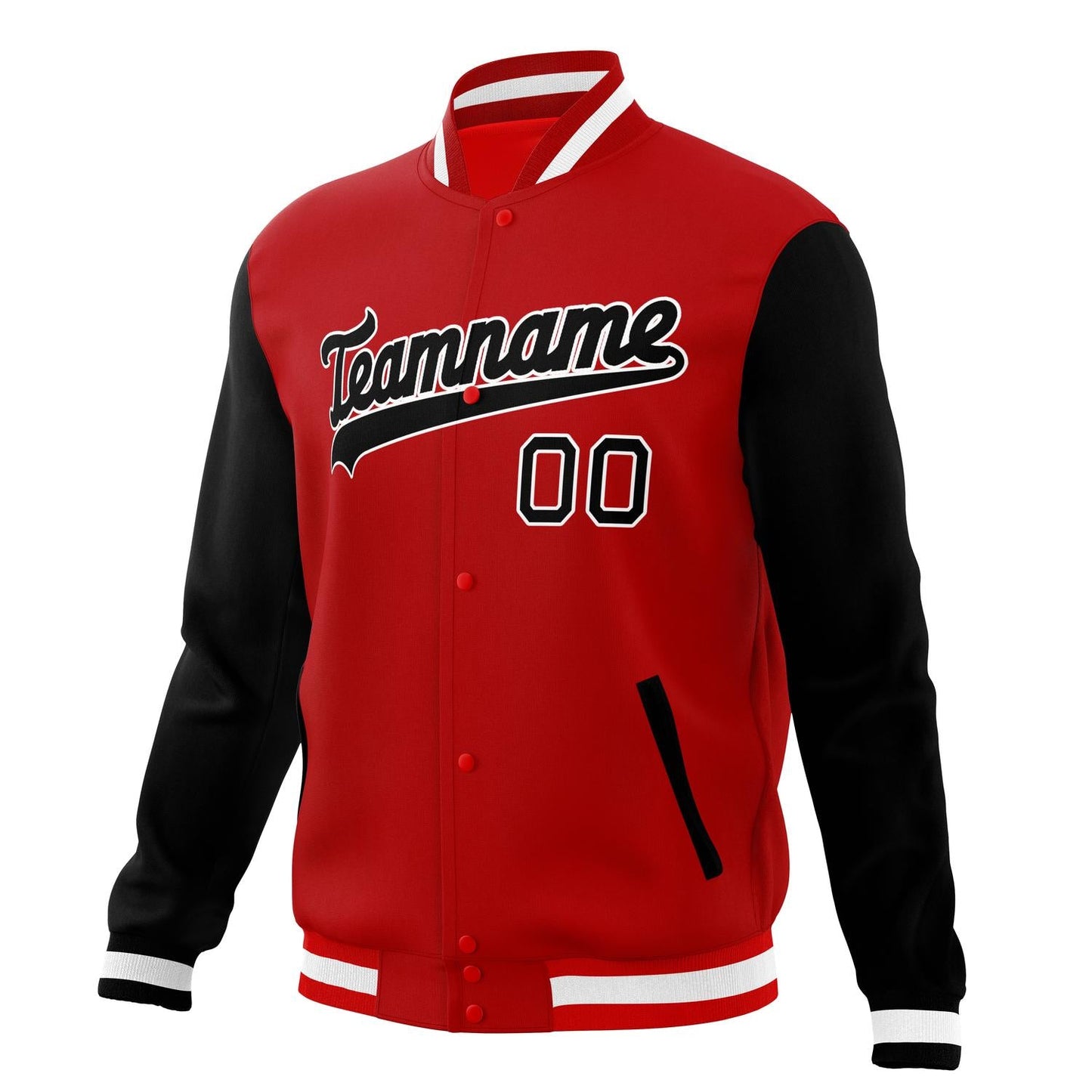 Custom Red & Black Solid Color Varsity Jacket