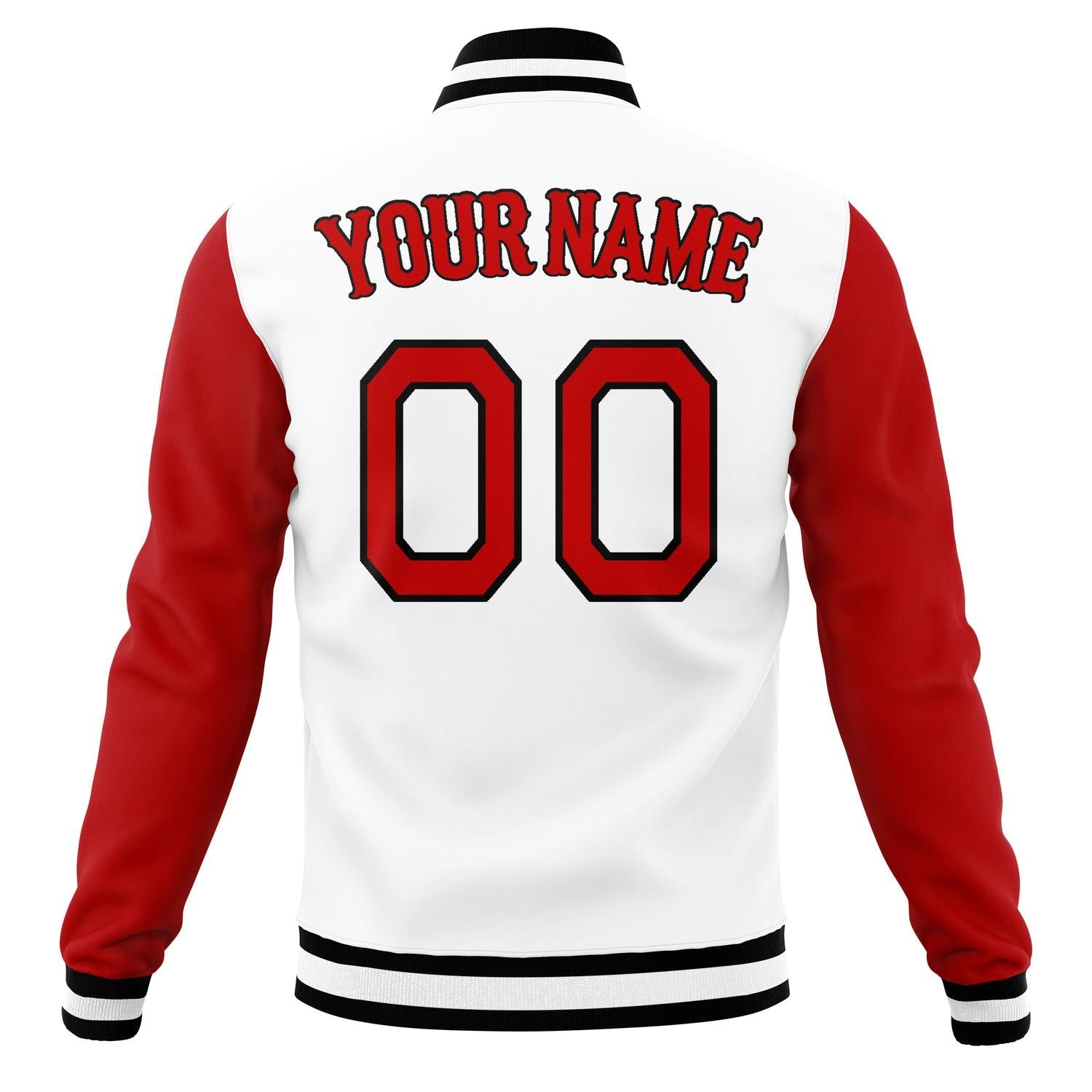 Custom White & Red Solid Color Varsity Jacket