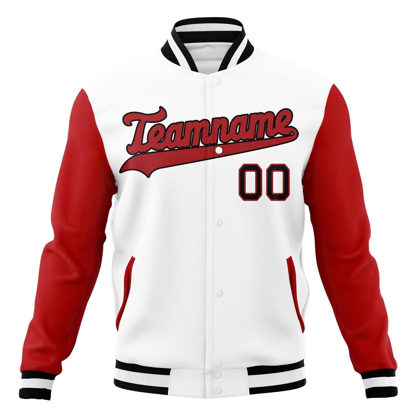 Custom White & Red Solid Color Varsity Jacket