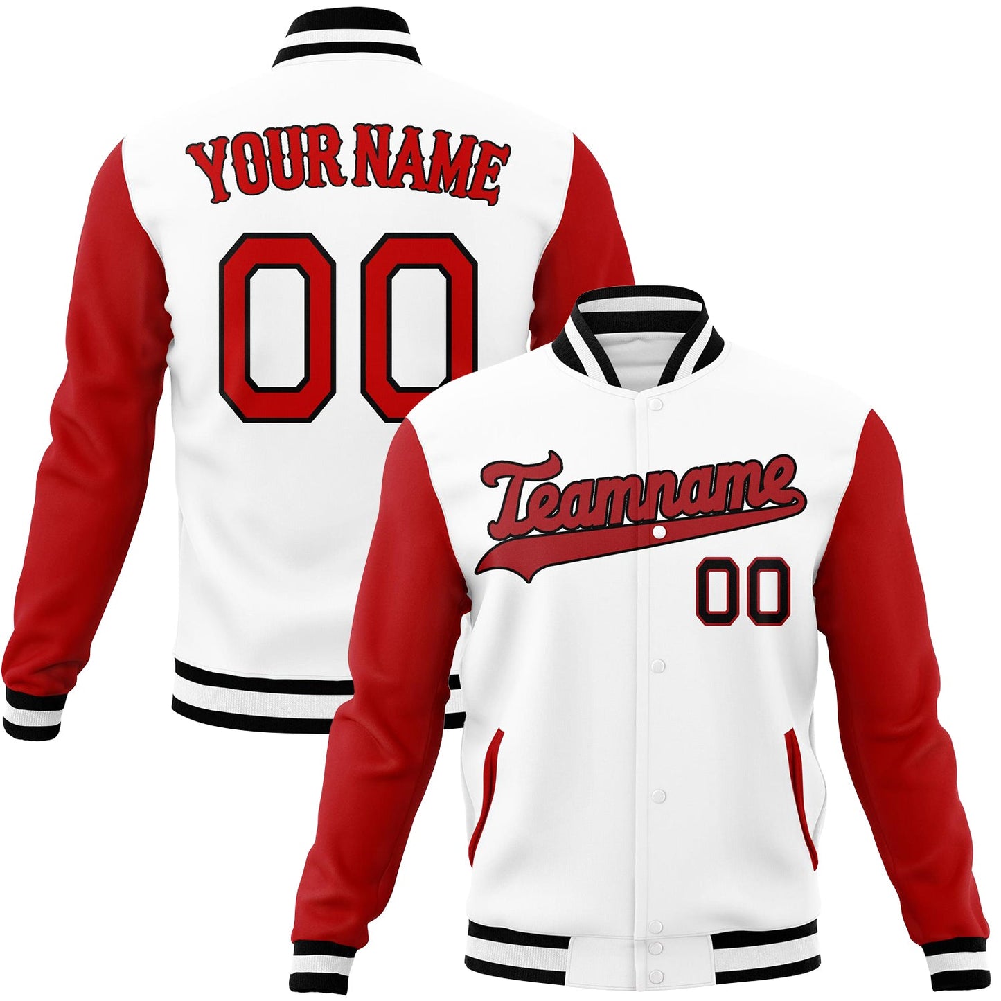 Custom White & Red Solid Color Varsity Jacket