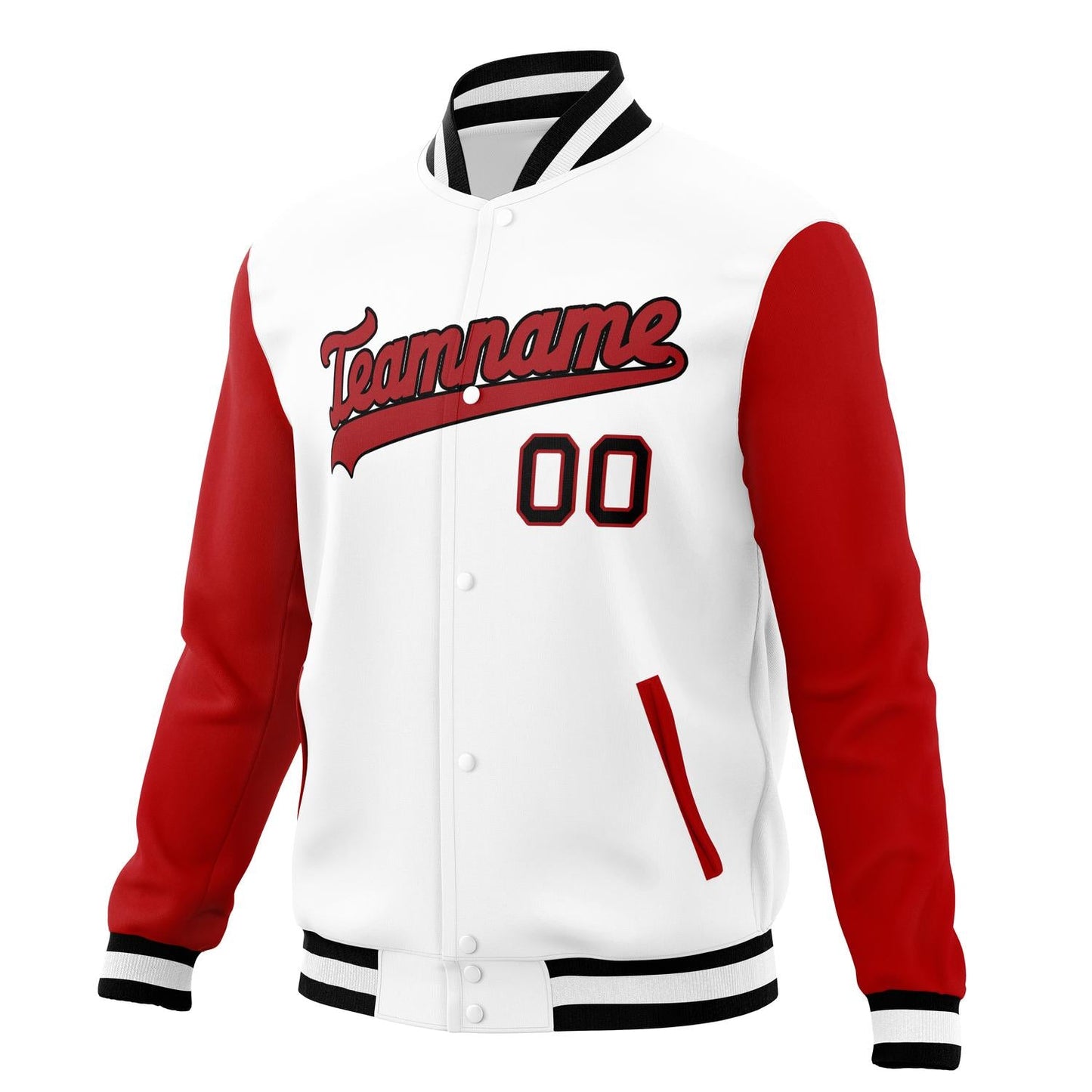 Custom White & Red Solid Color Varsity Jacket