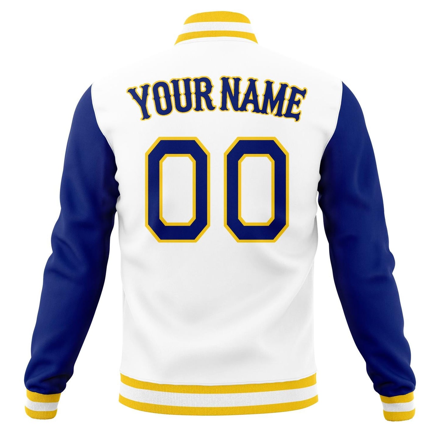 Custom White & Royal Solid Color Varsity Jacket