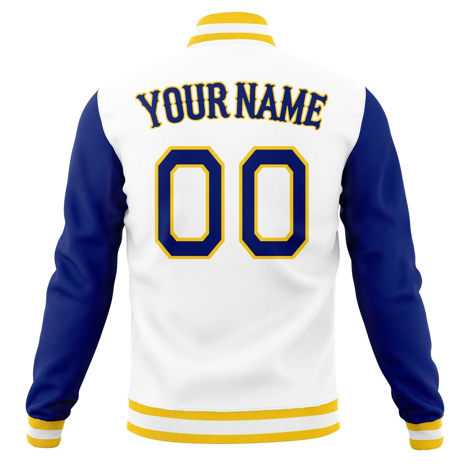 Custom White & Royal Solid Color Varsity Jacket