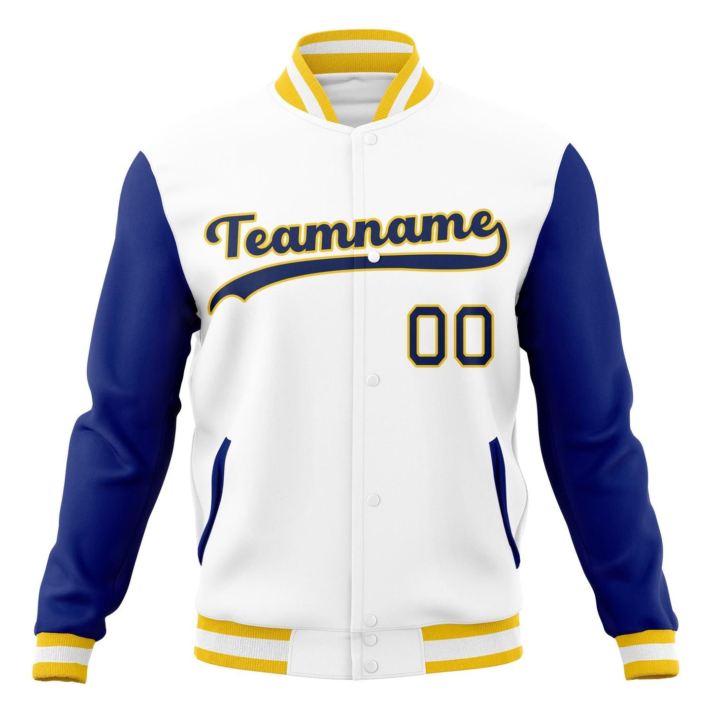 Custom White & Royal Solid Color Varsity Jacket