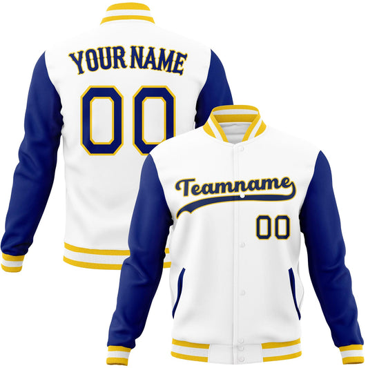 Custom White & Royal Solid Color Varsity Jacket