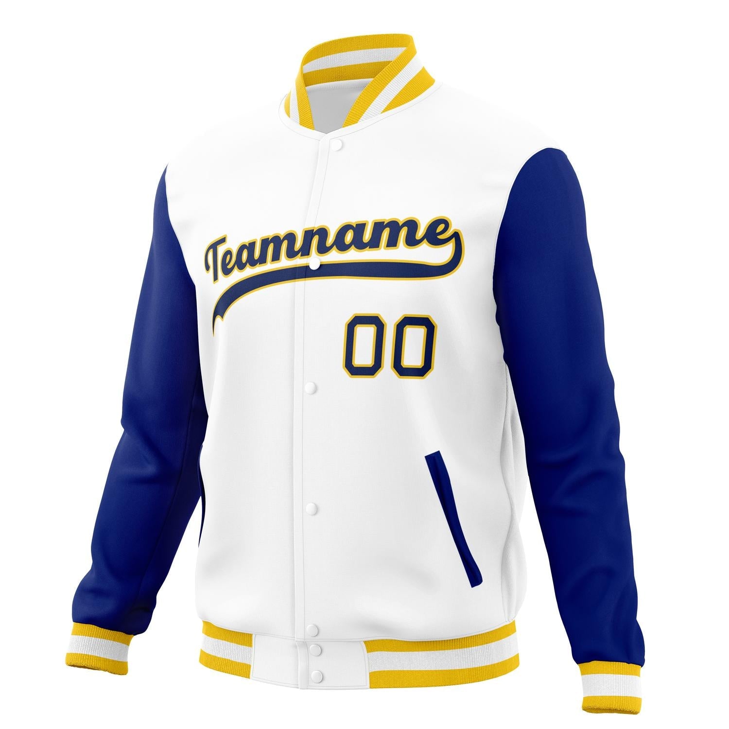 Custom White & Royal Solid Color Varsity Jacket