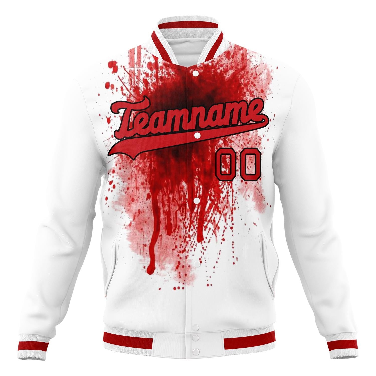 Custom White & Red 3D Pattern Design Varsity Jacket