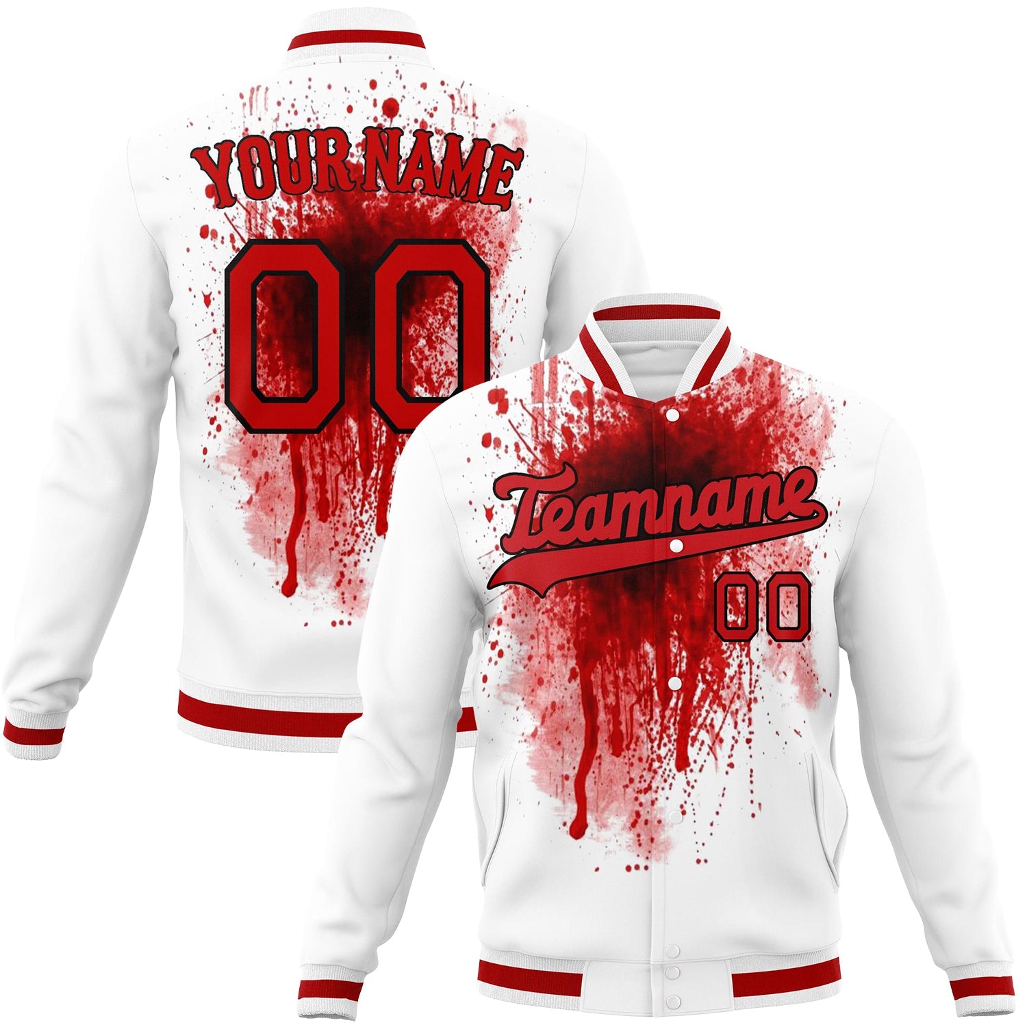 Custom White & Red 3D Pattern Design Varsity Jacket