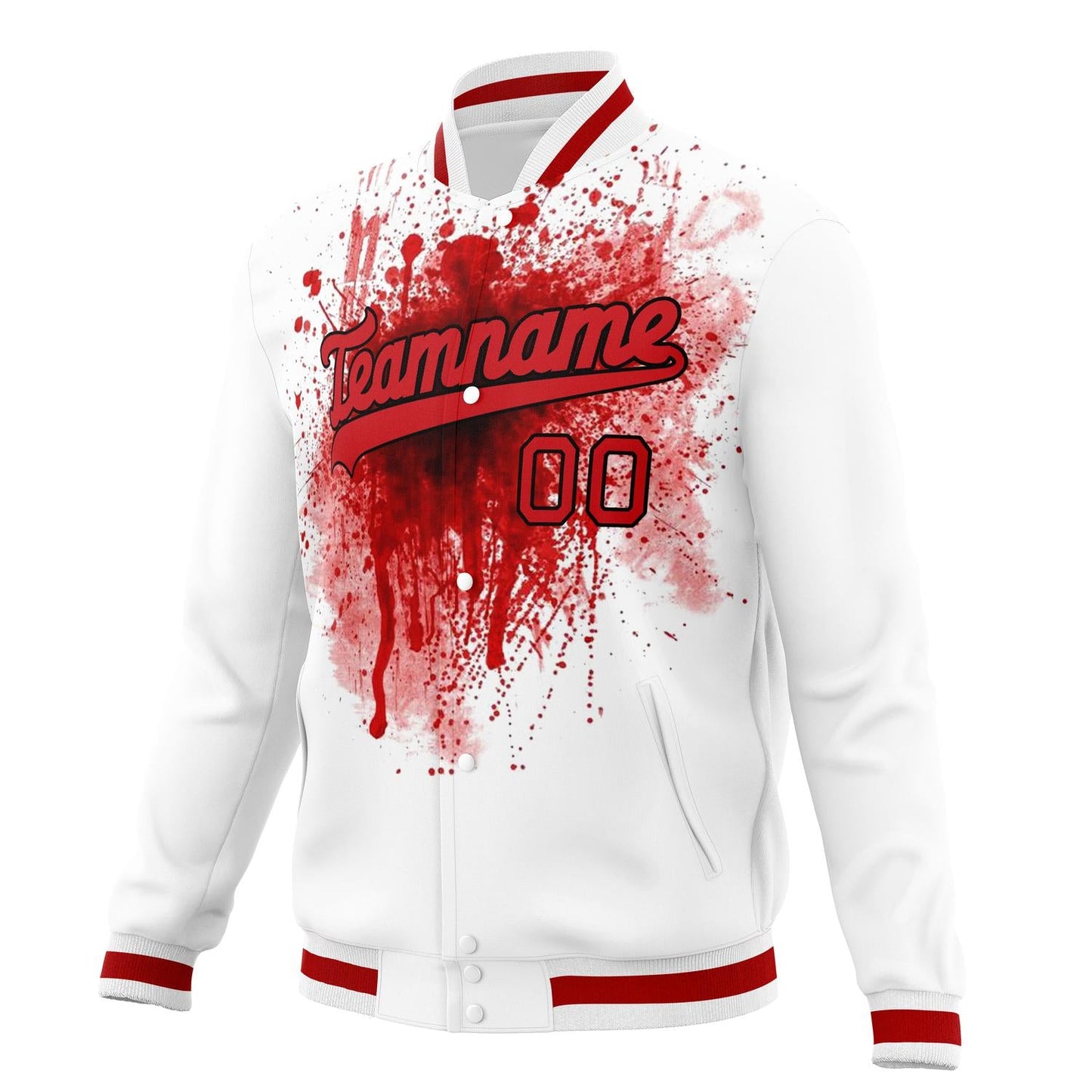 Custom White & Red 3D Pattern Design Varsity Jacket