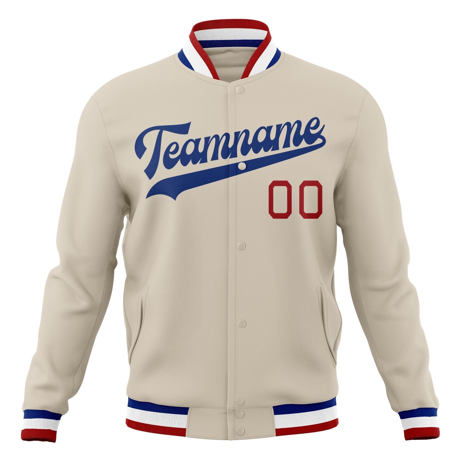 Custom Cream & Royal Solid Color Varsity Jacket