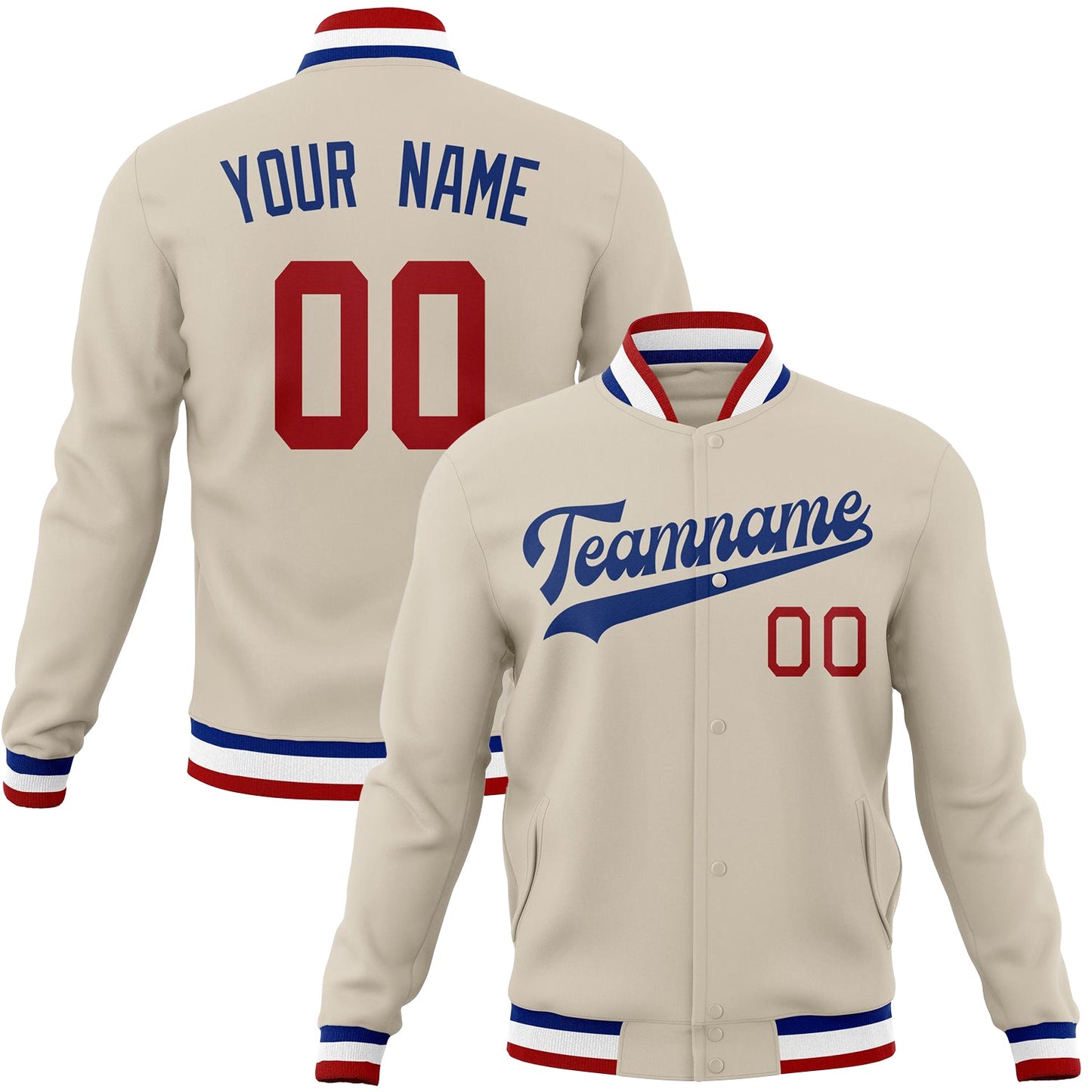 Custom Cream & Royal Solid Color Varsity Jacket