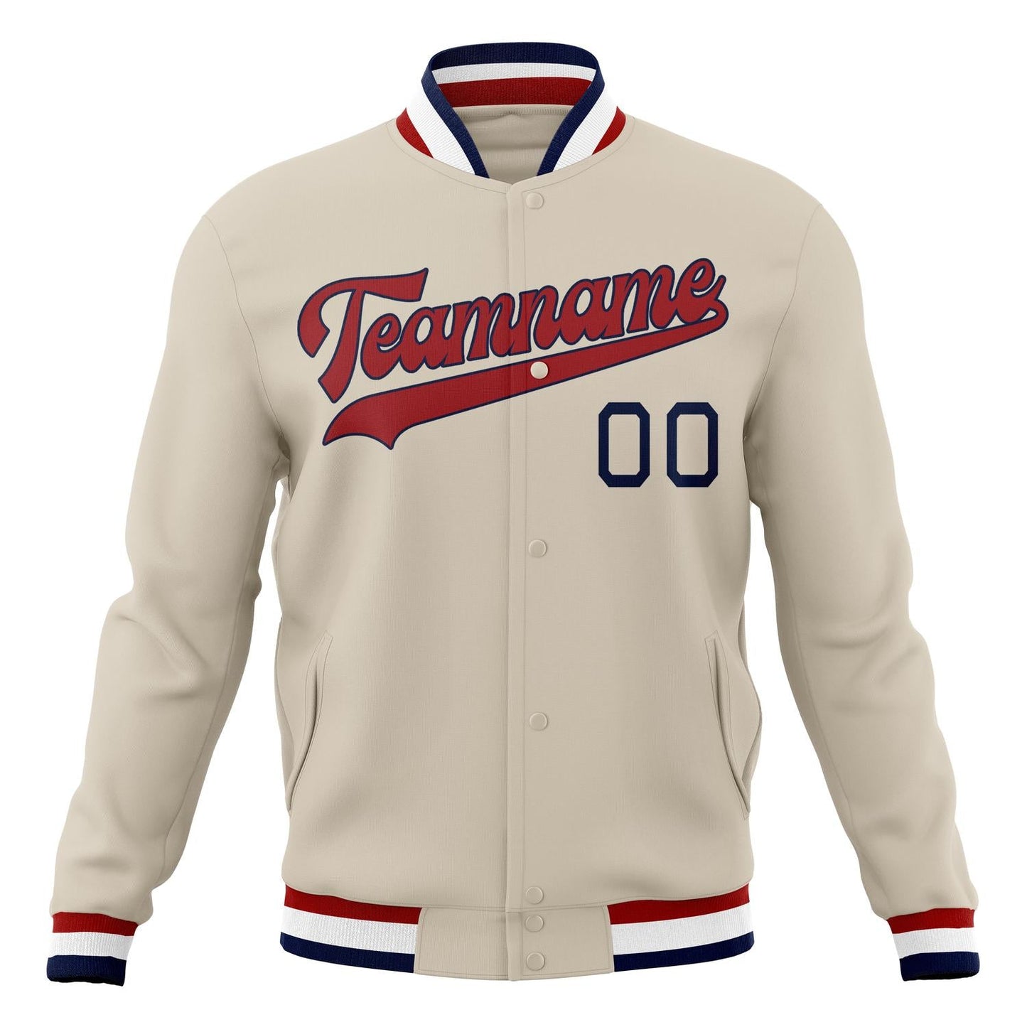 Custom Cream & Red Solid Color Varsity Jacket