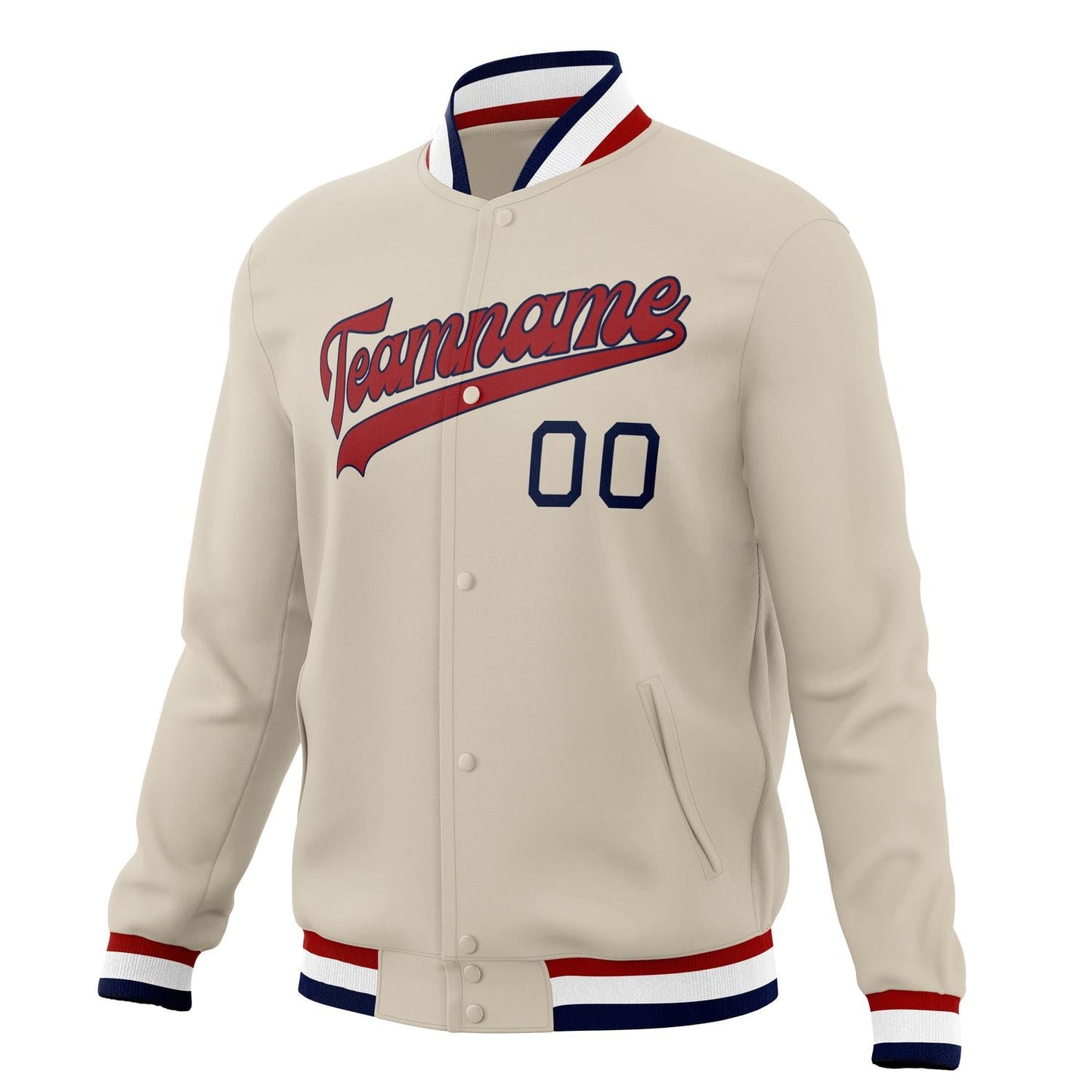 Custom Cream & Red Solid Color Varsity Jacket