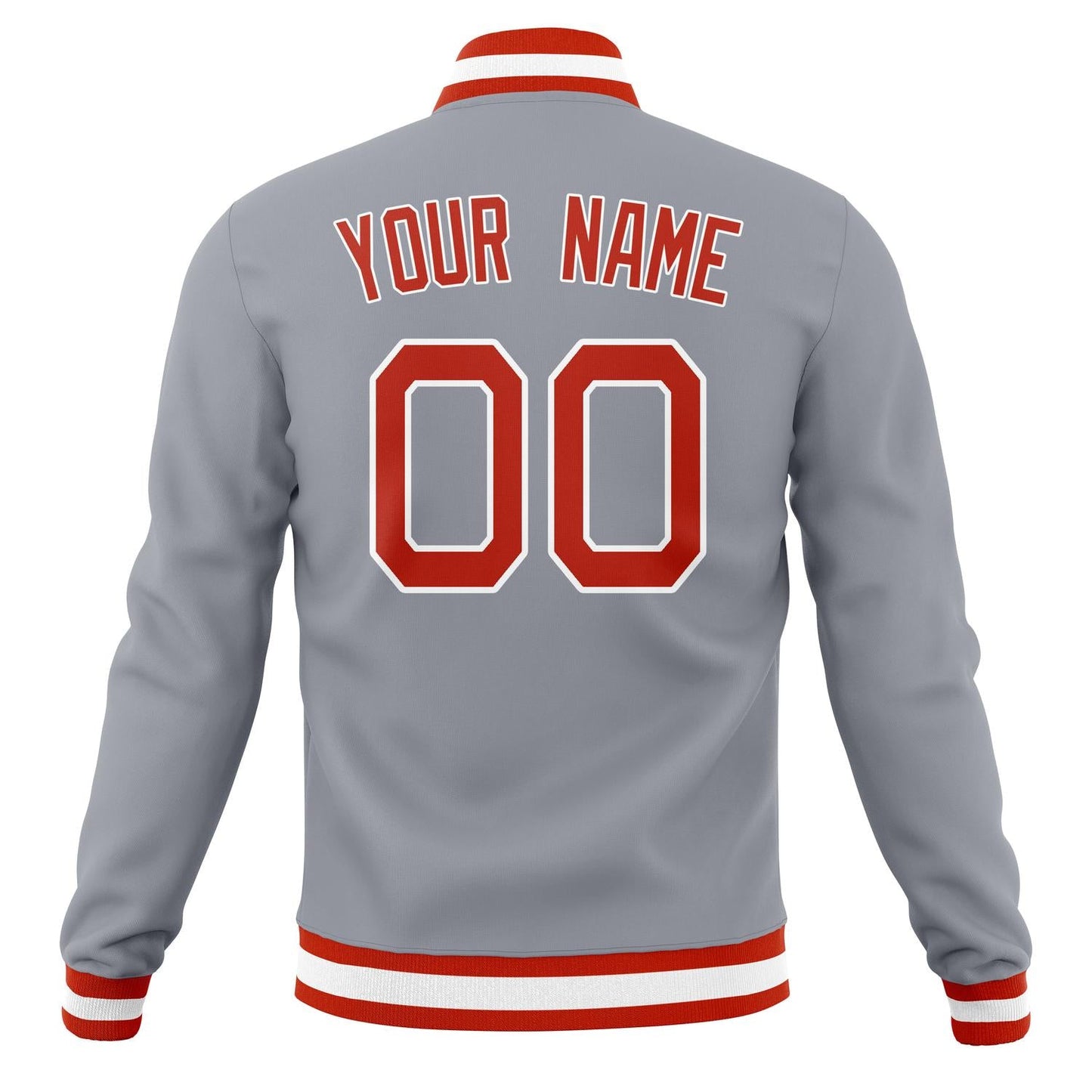 Custom Gray & Red Solid Color Varsity Jacket