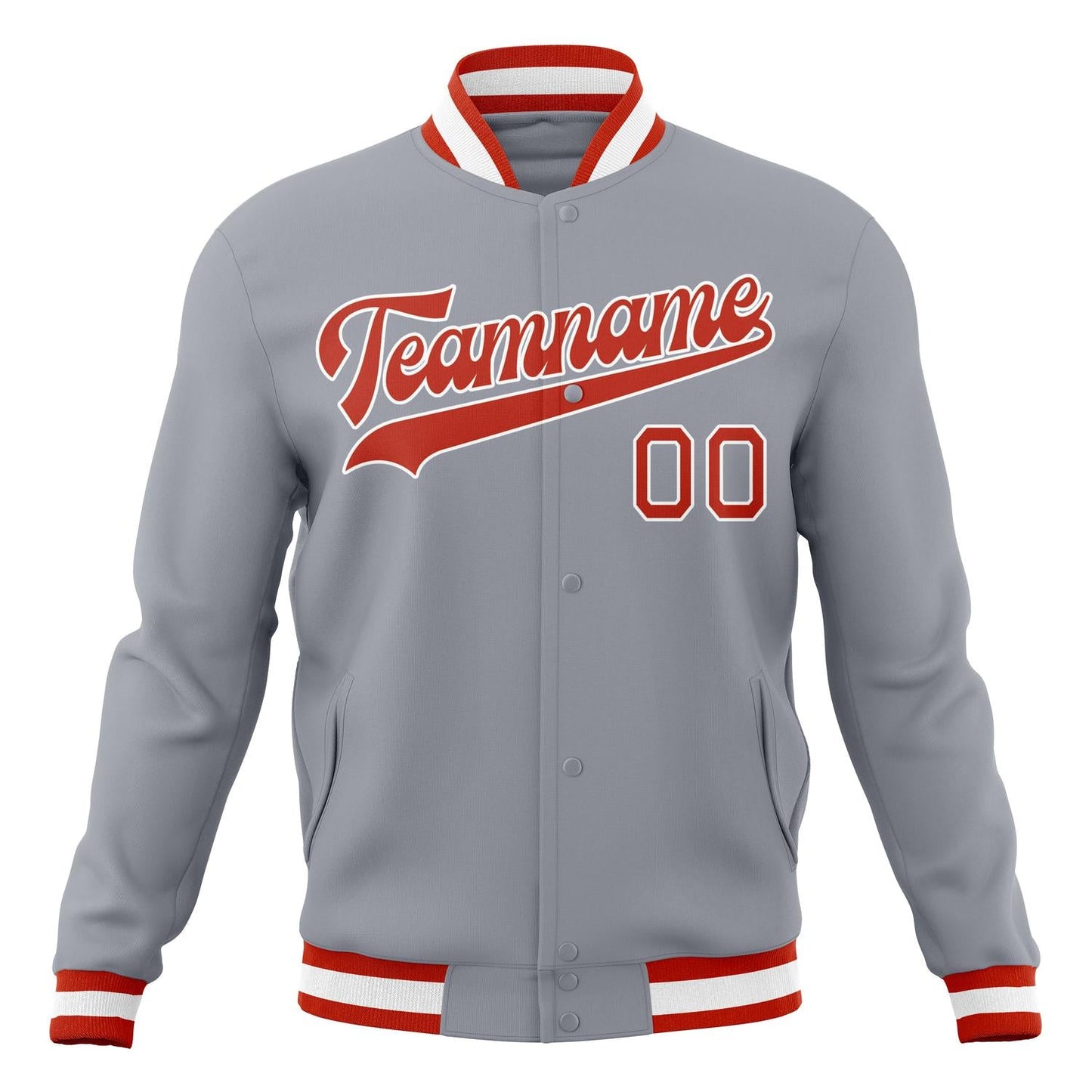 Custom Gray & Red Solid Color Varsity Jacket