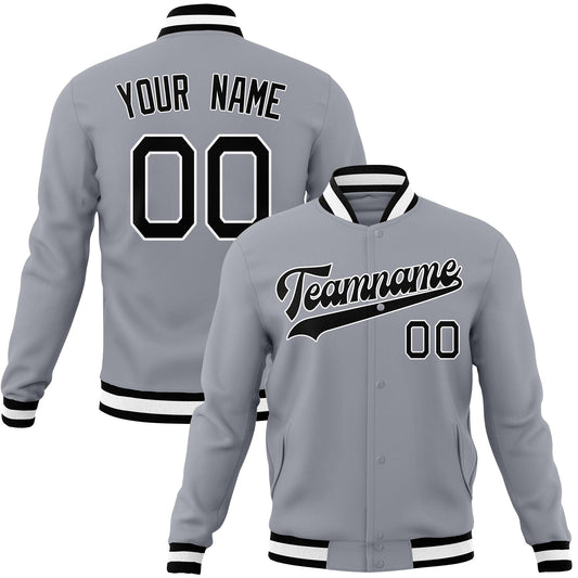 Custom Gray & Black Solid Color Varsity Jacket