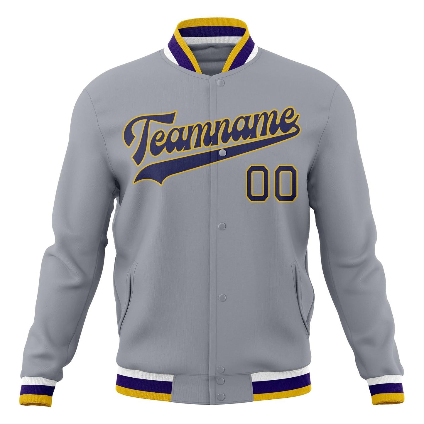 Custom Gray & Purple Solid Color Varsity Jacket