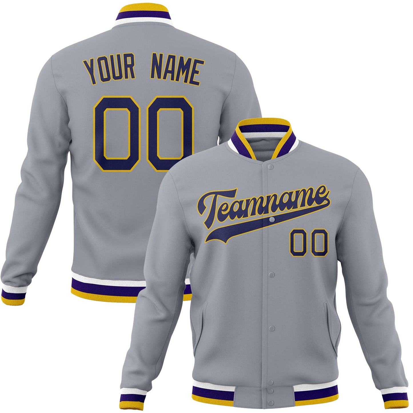 Custom Gray & Purple Solid Color Varsity Jacket