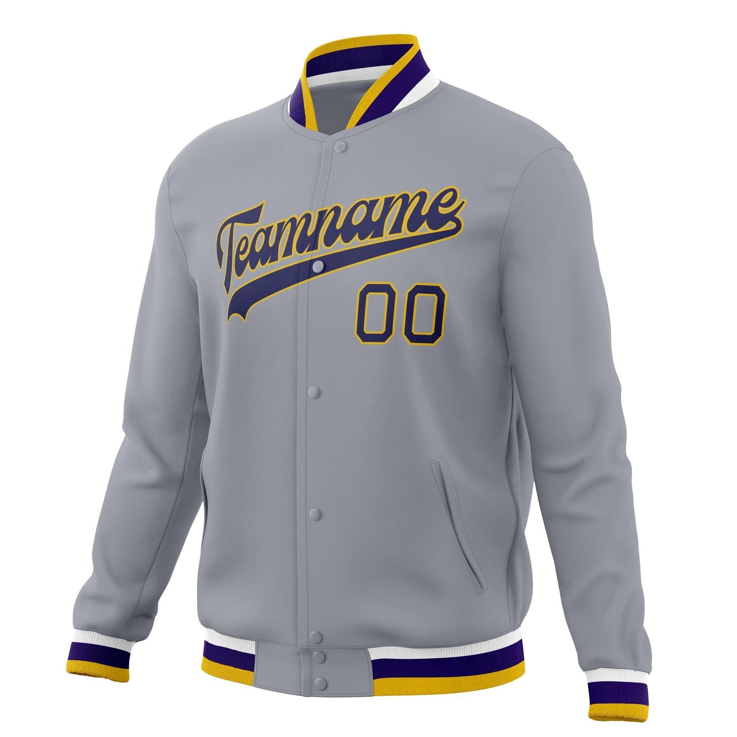 Custom Gray & Purple Solid Color Varsity Jacket