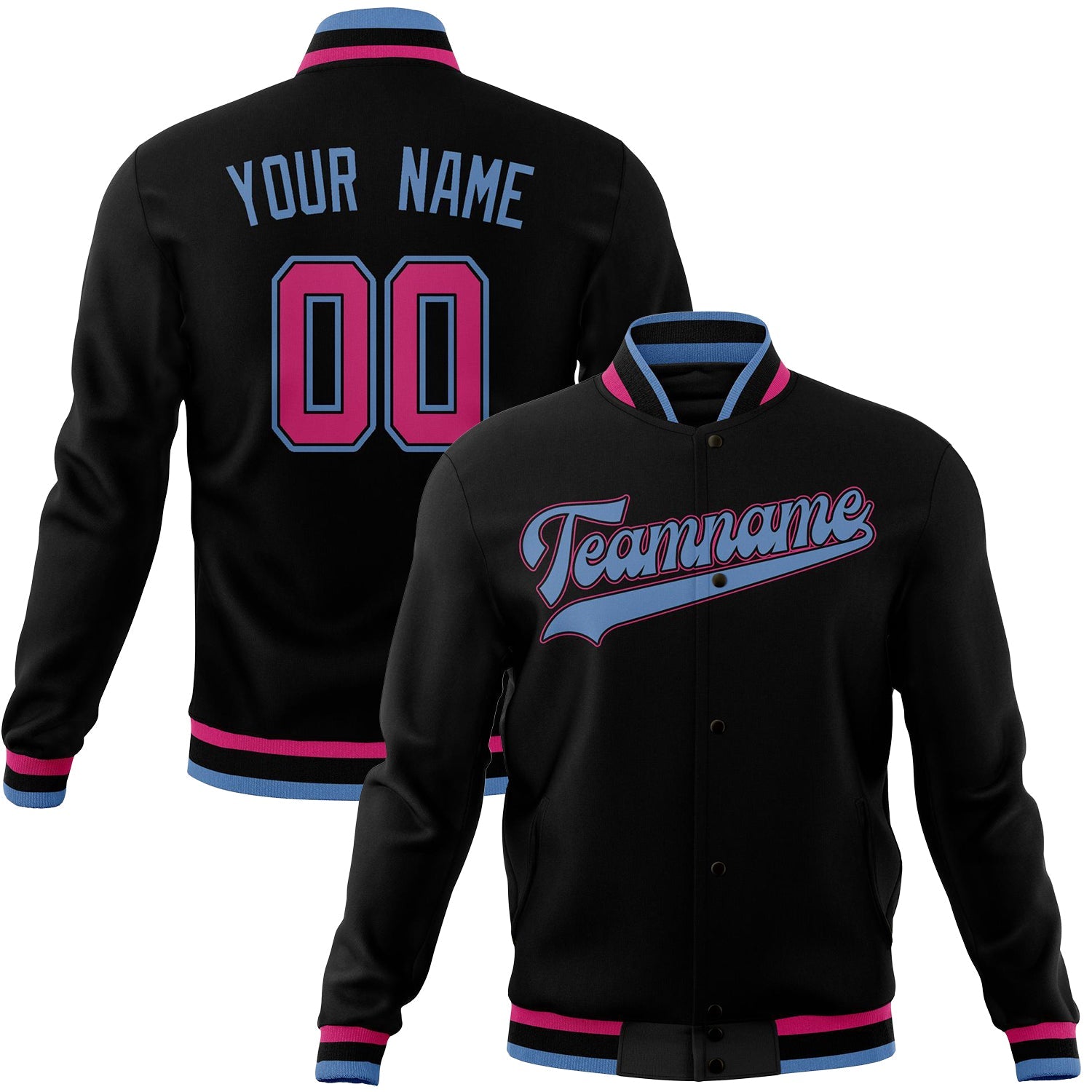 Custom Black & Light-Blue Solid Color Varsity Jacket