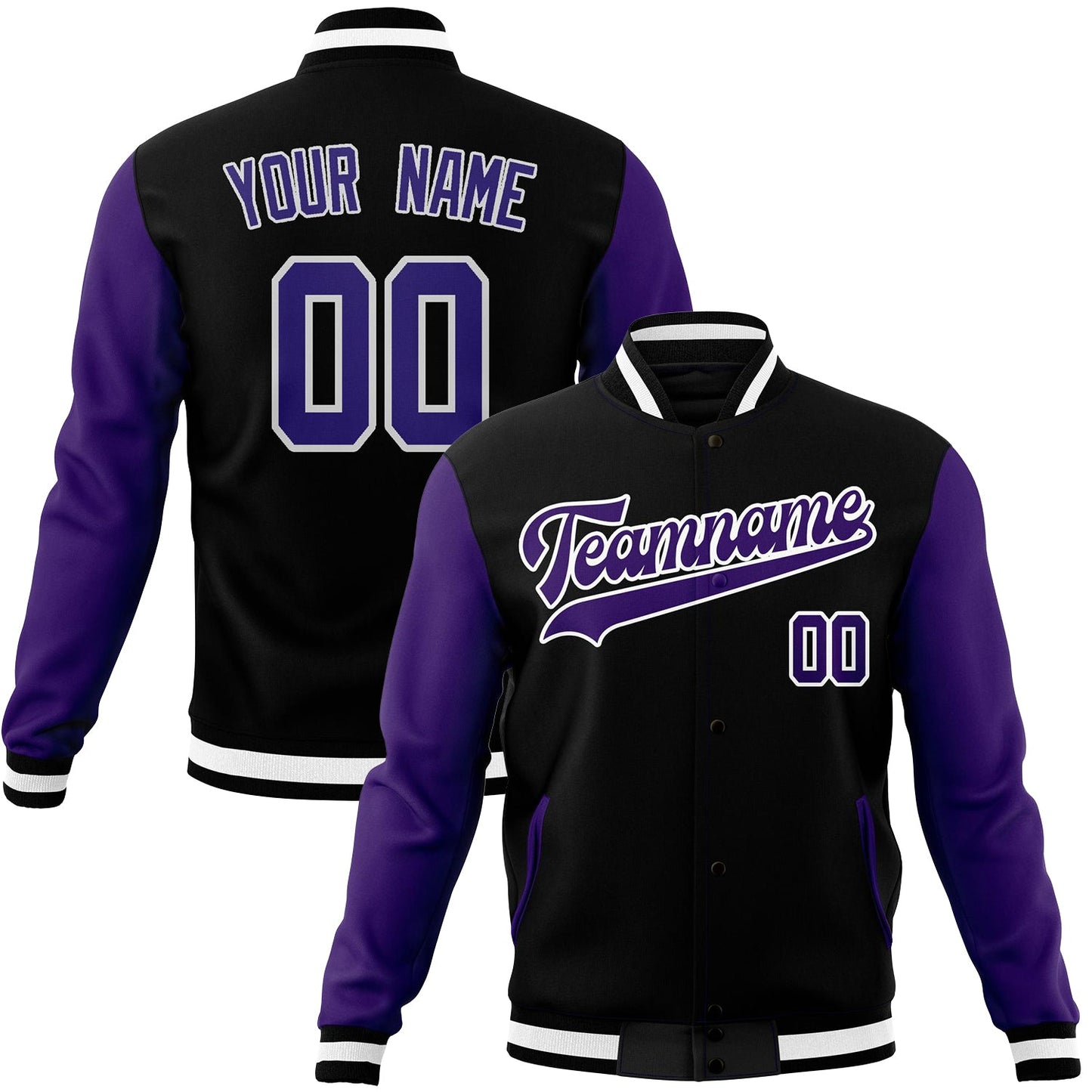 Custom Black & Purple Solid Color Varsity Jacket