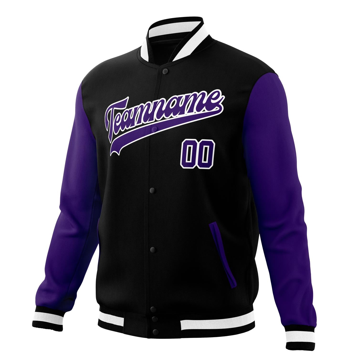 Custom Black & Purple Solid Color Varsity Jacket