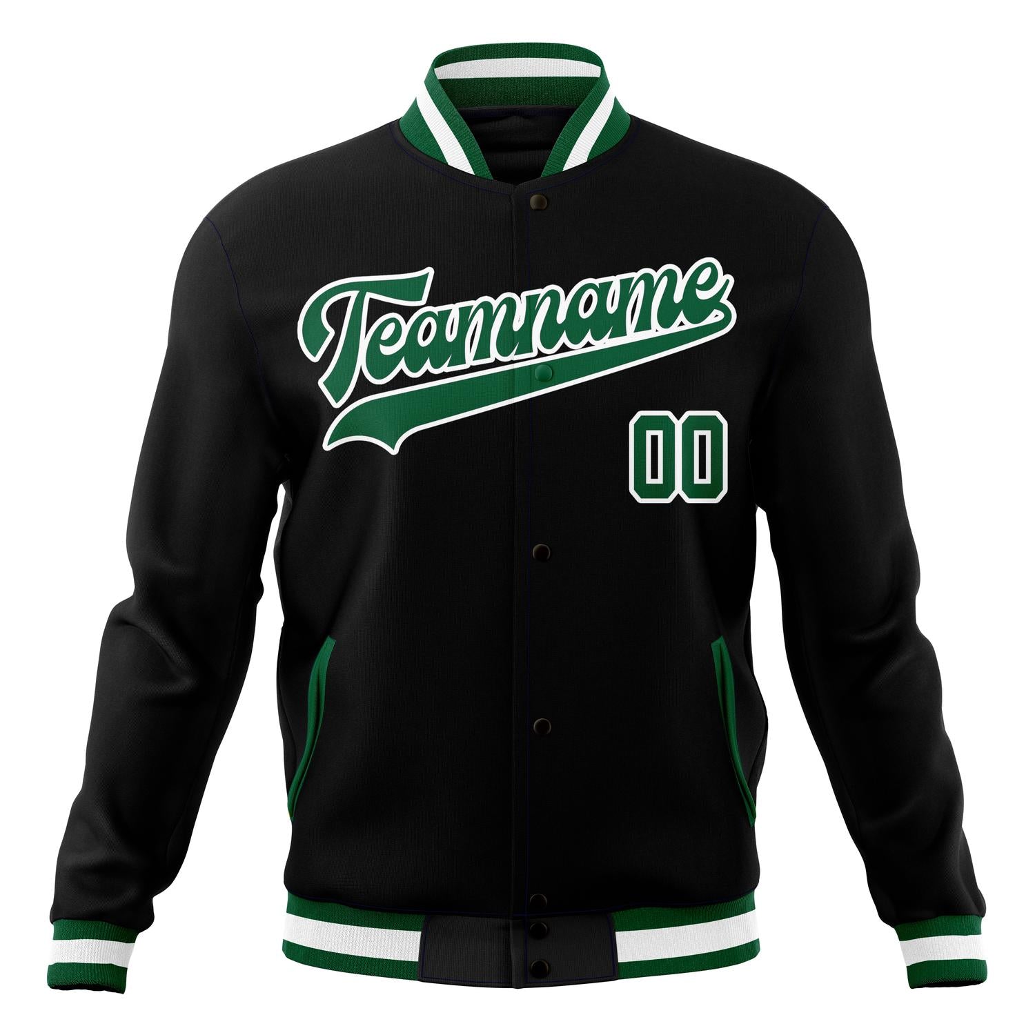 Custom Black & Kelly-Green Solid Color Varsity Jacket